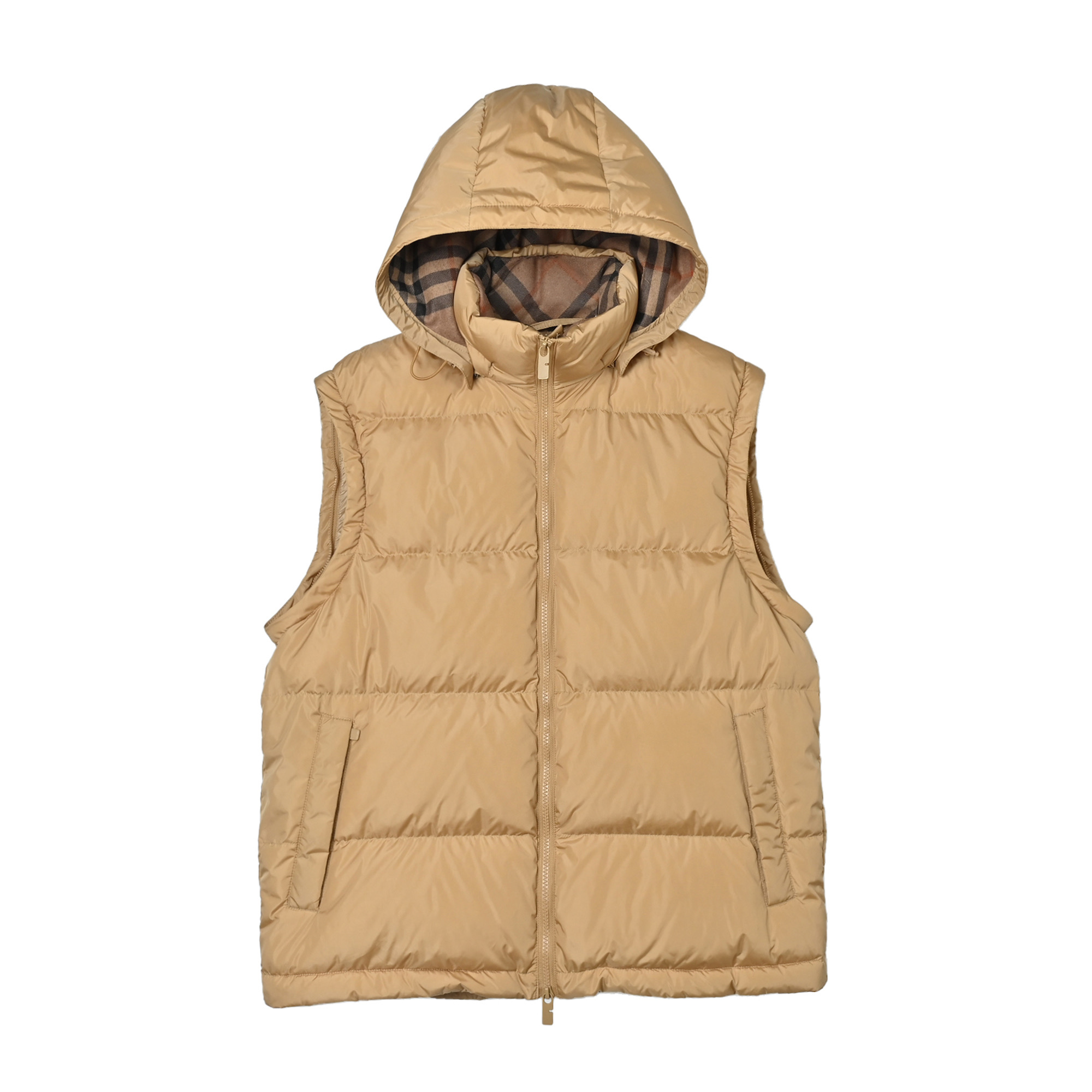 Burberry/巴宝莉 圆袖标可拆袖帽格纹连帽羽绒服