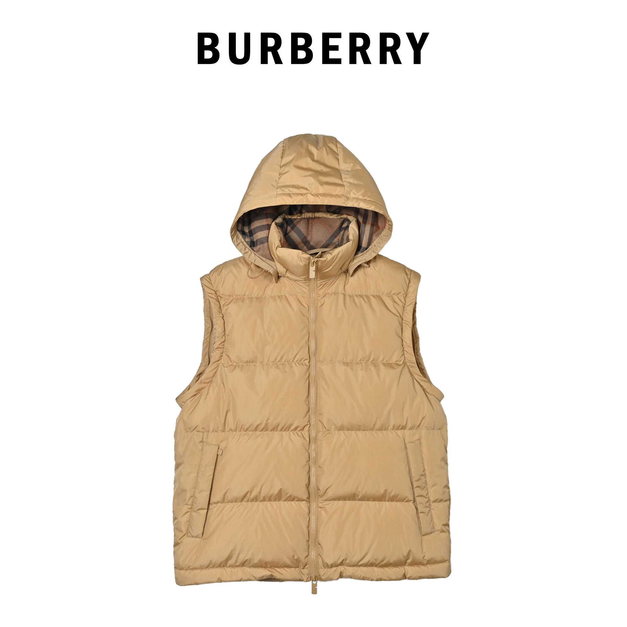 Burberry/巴宝莉 圆袖标可拆袖帽格纹连帽羽绒服