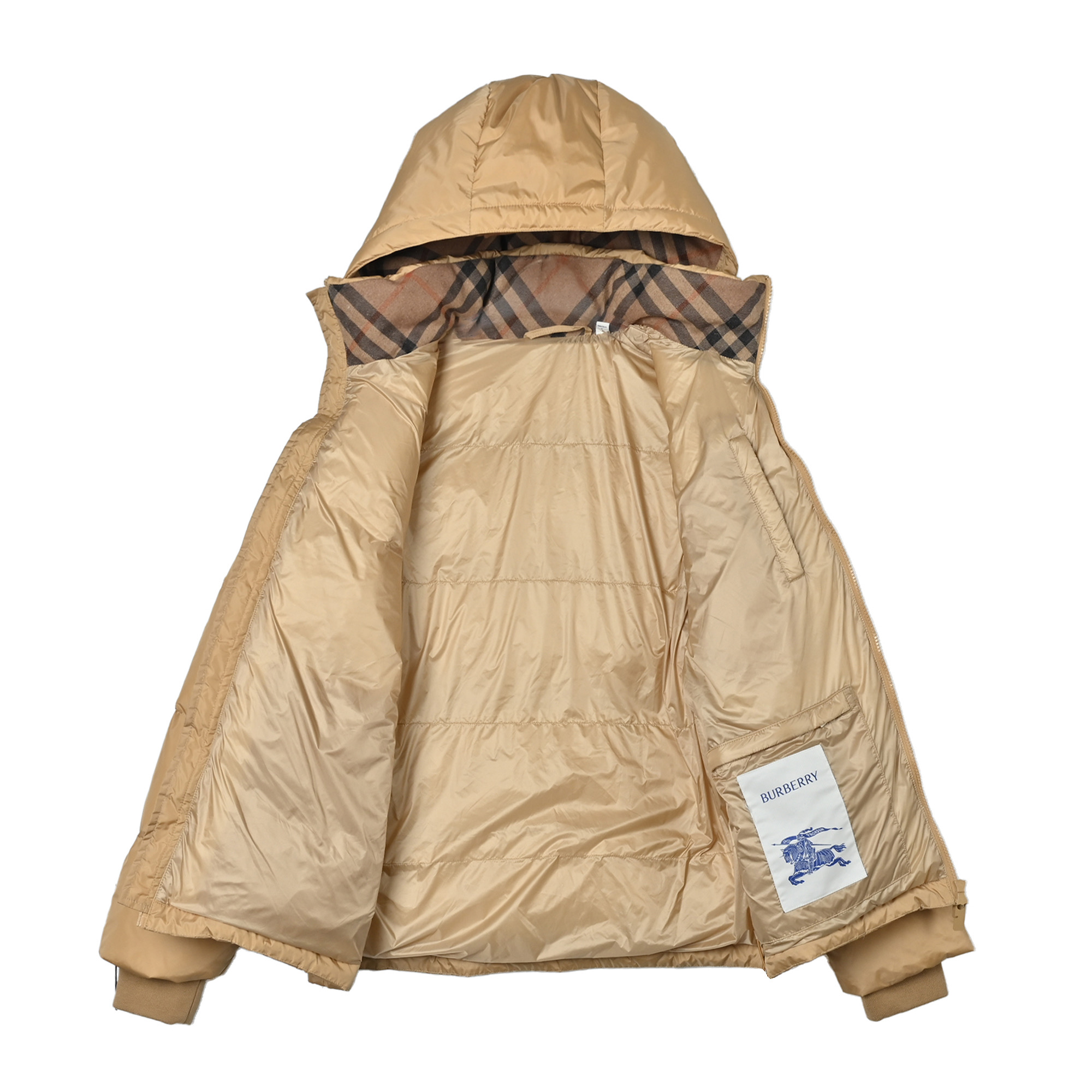 Burberry/巴宝莉 圆袖标可拆袖帽格纹连帽羽绒服
