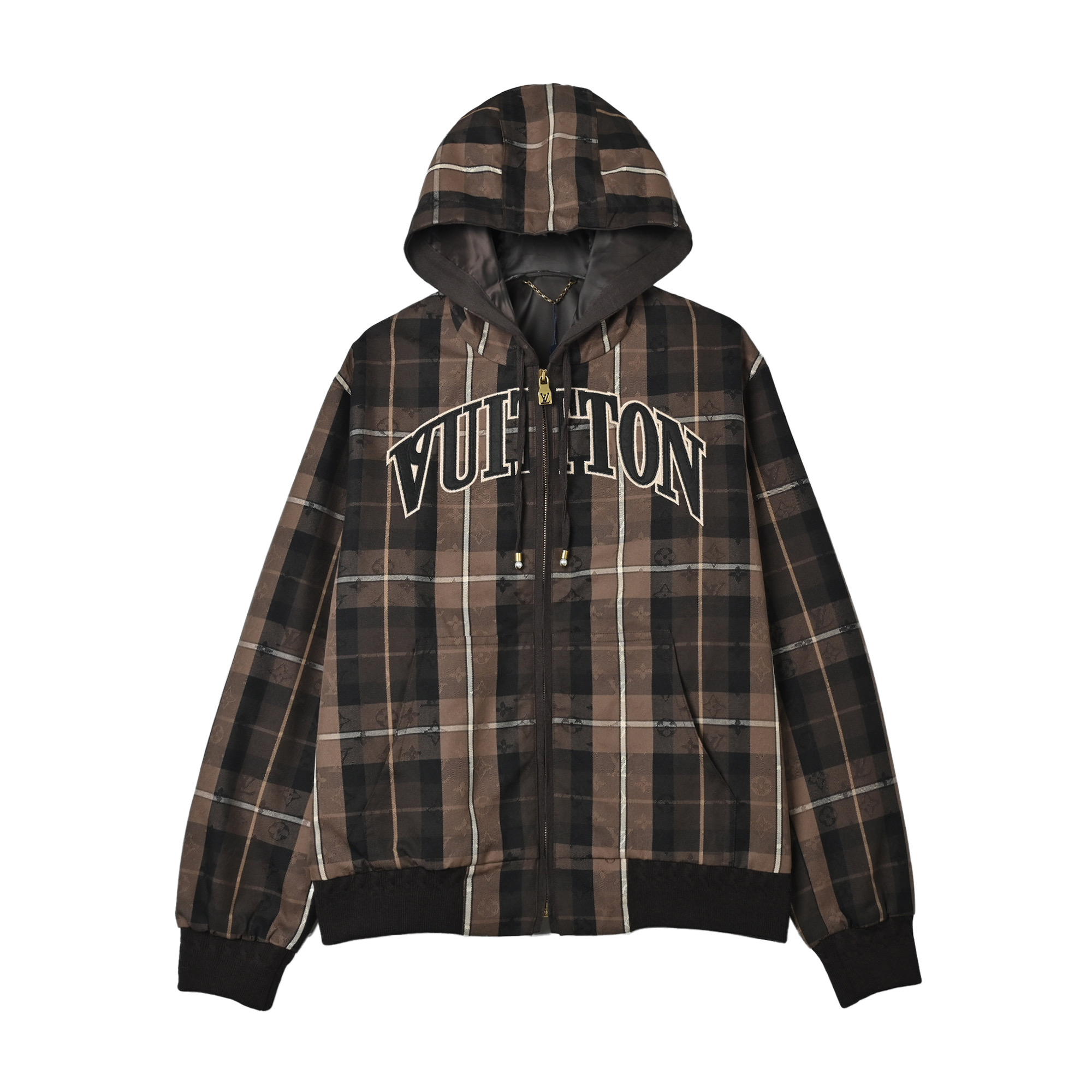 Louis Vuitton路易威登Monogram棕咖拉帽格纹连帽夹克外套