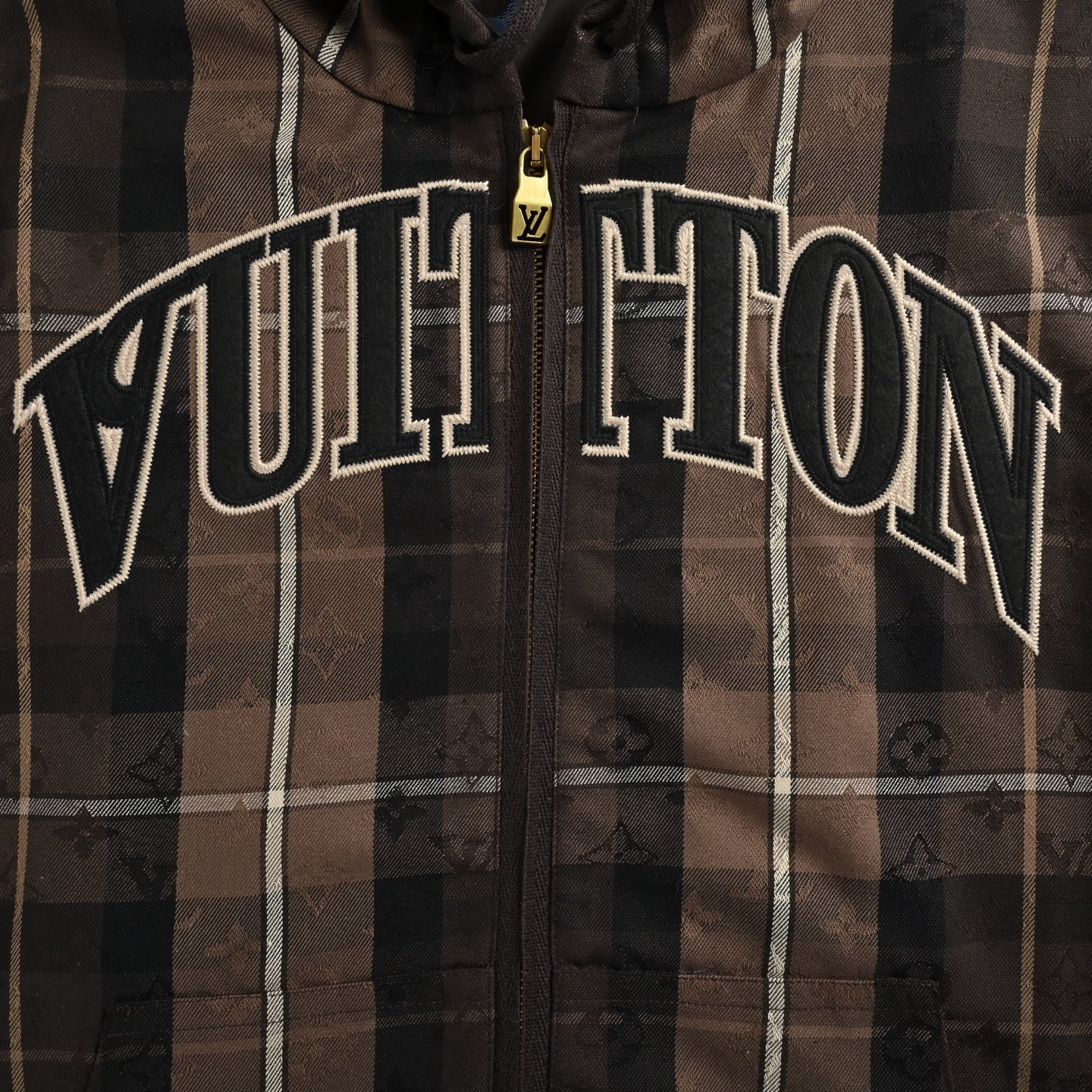 Louis Vuitton路易威登Monogram棕咖拉帽格纹连帽夹克外套