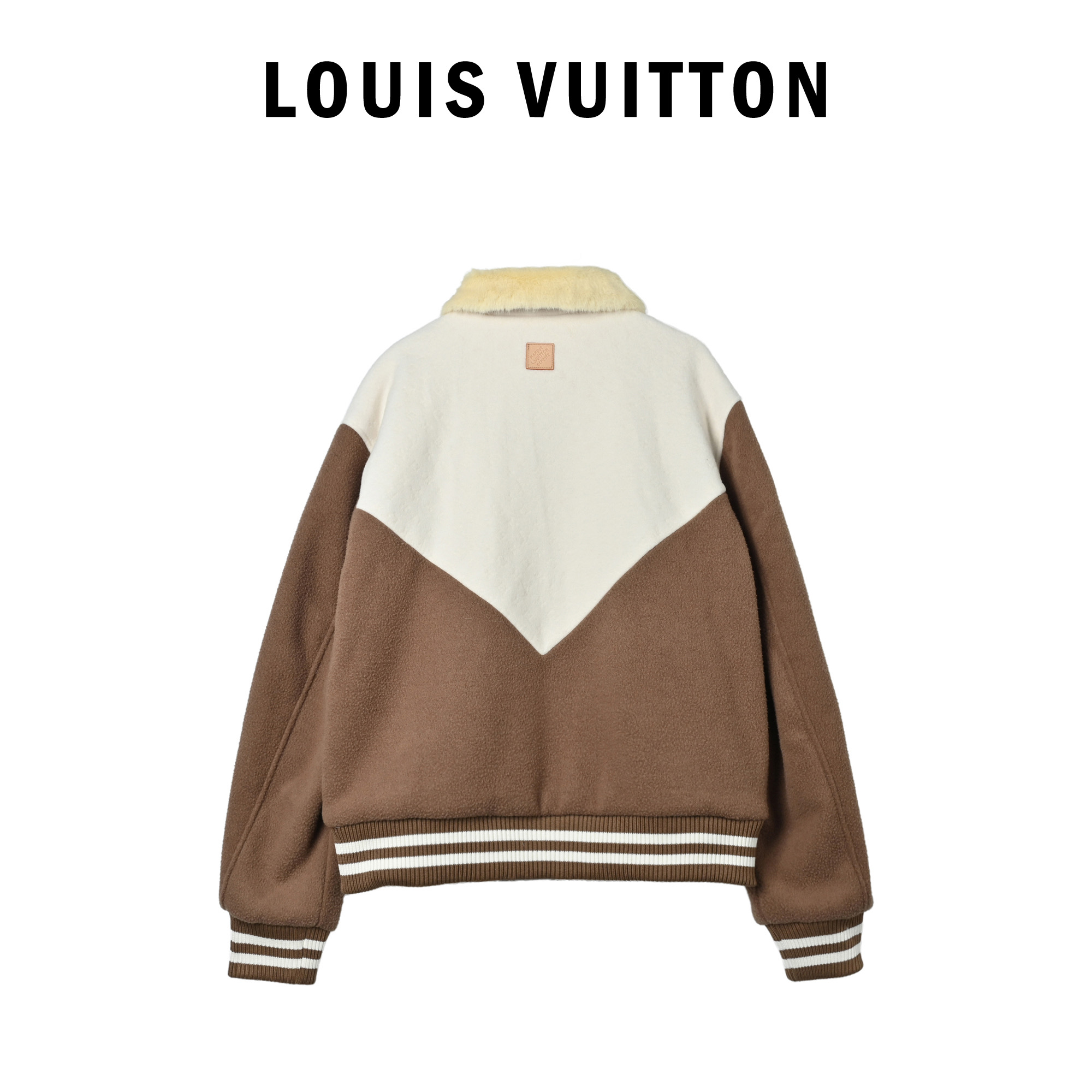 Louis Vuitton路易威登白棕拼接泰迪羊毛皮衣领夹克 外套