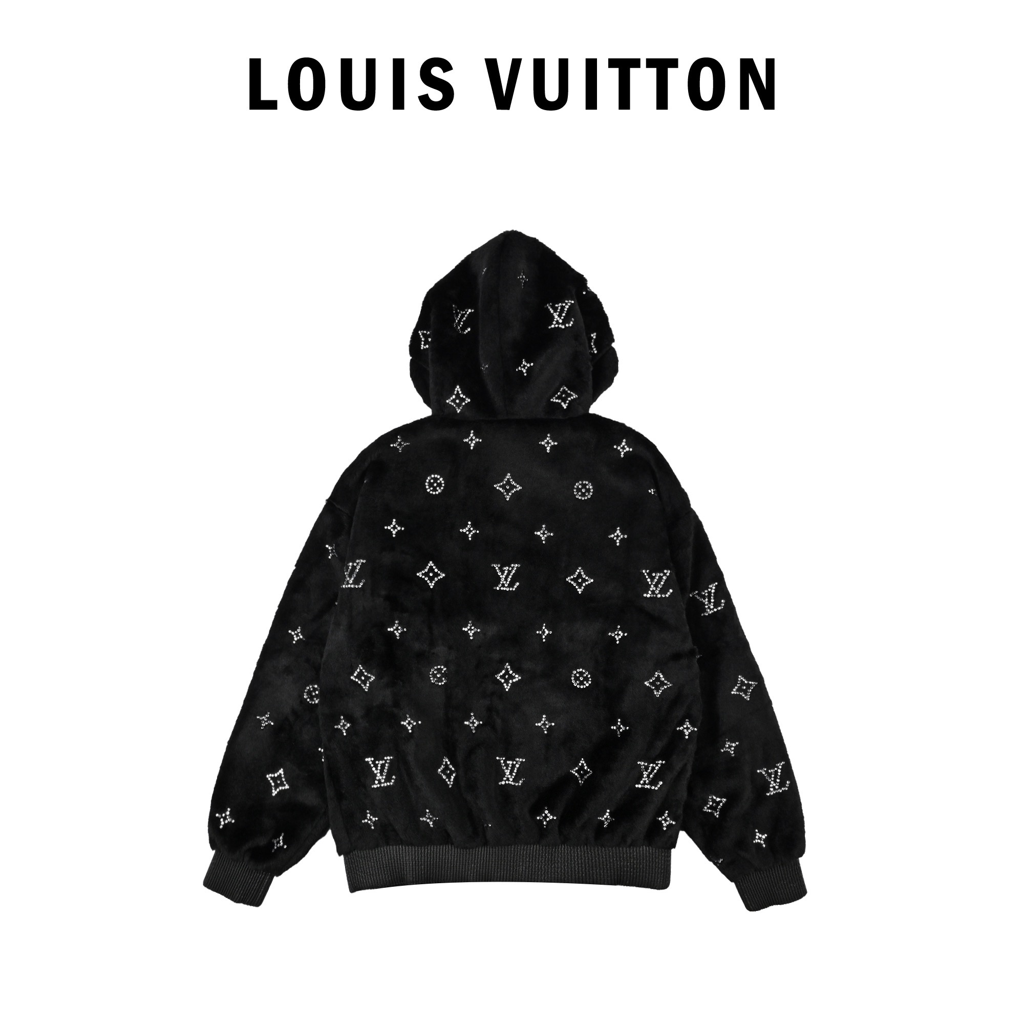 Louis Vuitton路易威登24ss水钻皮毛一体拉链连帽外套