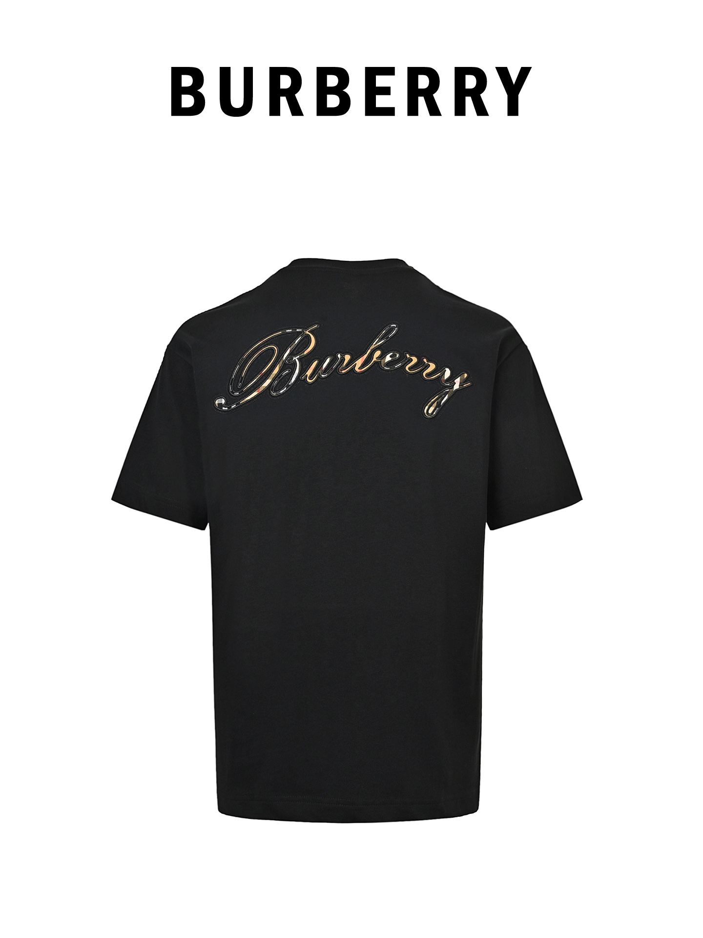 Burberry巴宝莉 后背签名格纹字母刺绣短袖