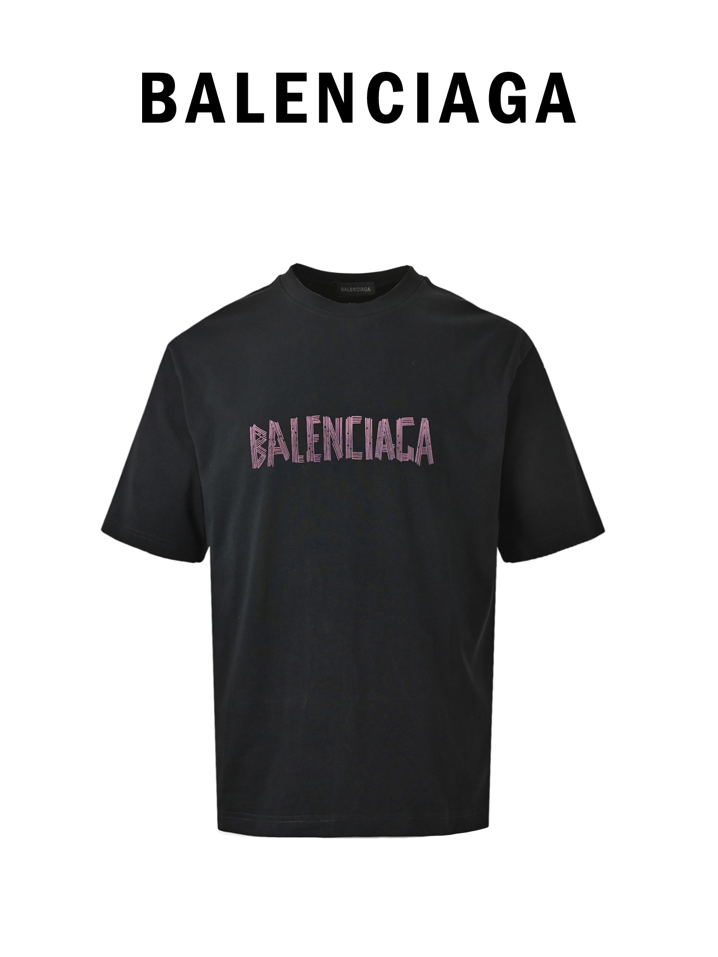 Balenciaga巴黎世家 个性logo字母印花短袖 粉色线条字母印花 Balenciaga巴黎世家 个性logo字母印花短袖 粉色线条字母印花