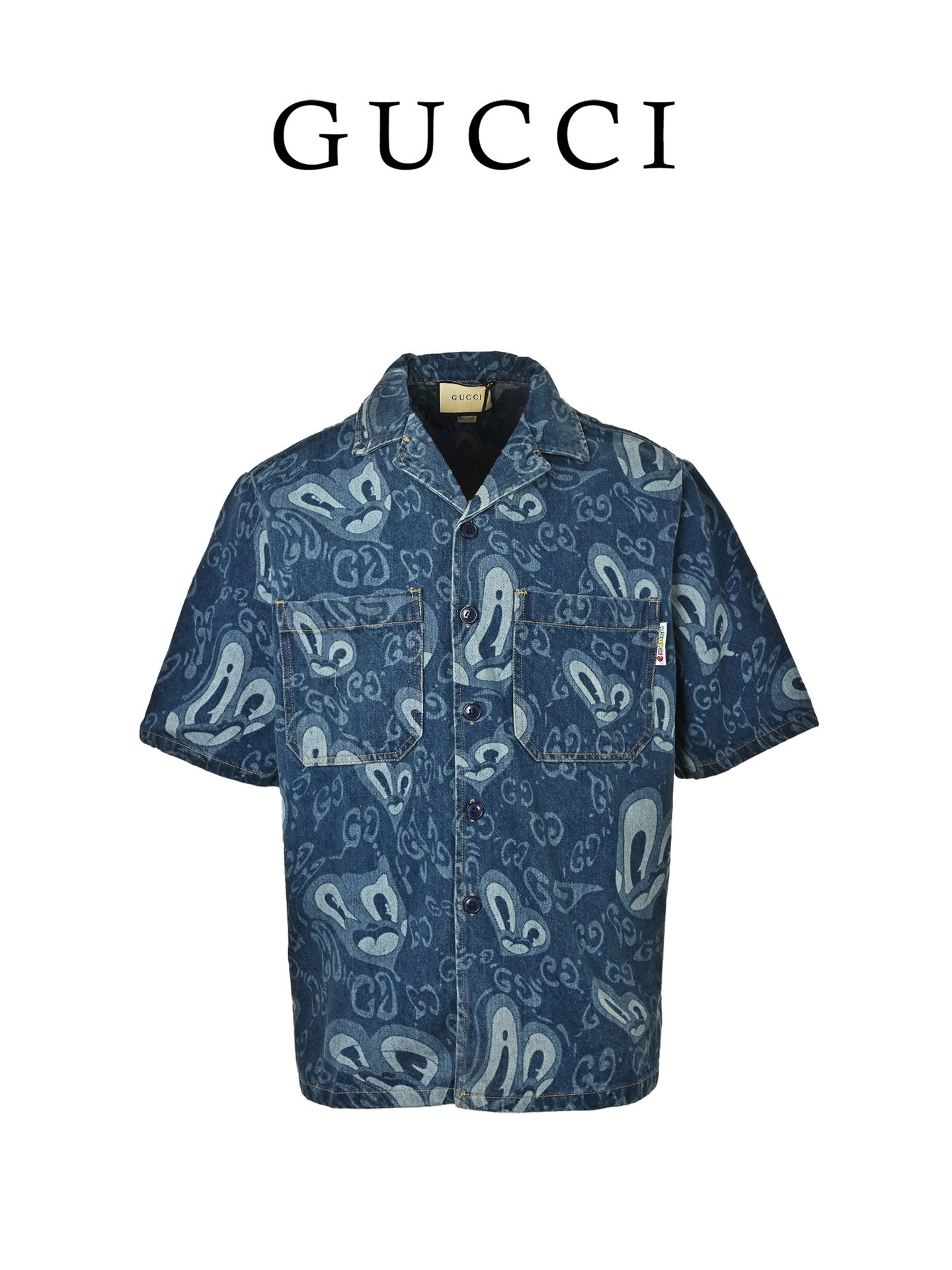 Gucci古驰Get it联名液态心形牛仔短袖衬衫 Gucci古驰Get it联名液态心形牛仔短袖衬衫