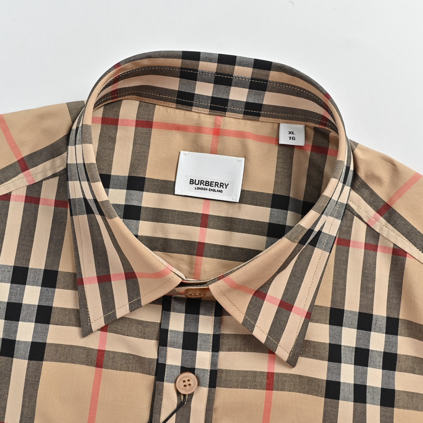 Burberry 巴宝莉 经典格纹衬衫短袖 男士新款斜格纹棉绸府短袖衬衫