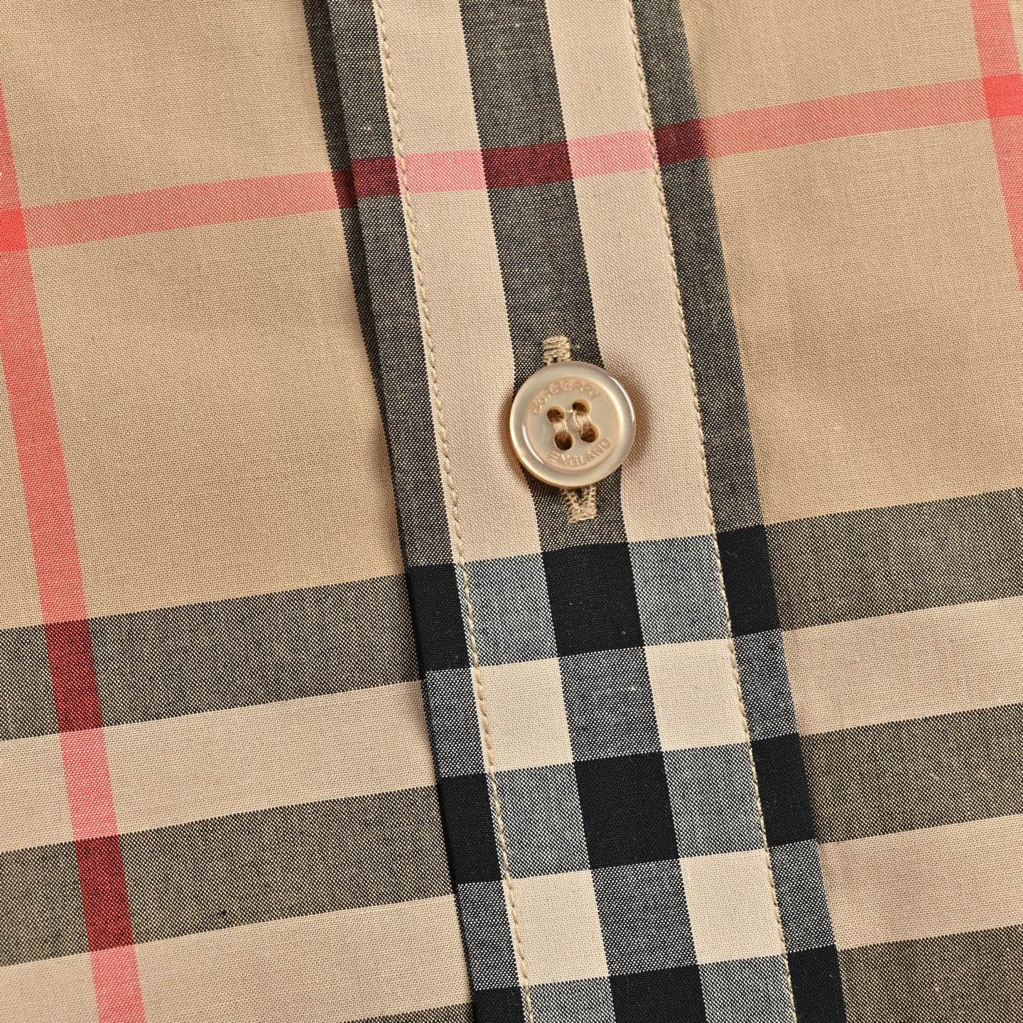 Burberry 巴宝莉 经典格纹衬衫短袖 男士新款斜格纹棉绸府短袖衬衫