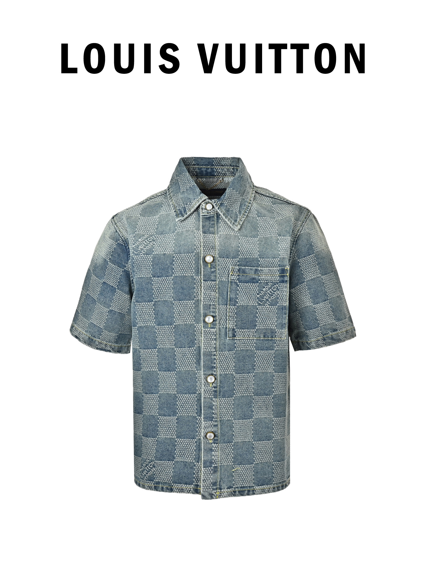 Louis Vuitton 路易威登 25ss棋盘格套装牛仔短袖衬衫 Louis Vuitton 路易威登 25ss棋盘格套装牛仔短袖衬衫