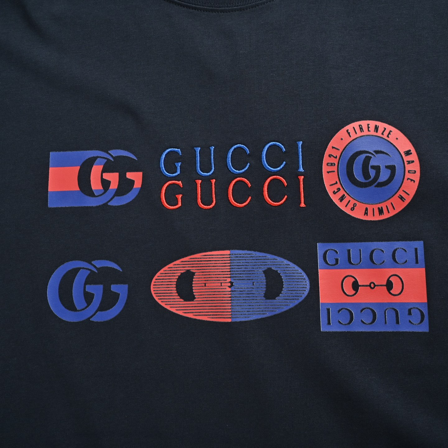 GUCCI古驰 马衔扣刺绣圆领短袖T恤 加上古驰刺绣字母