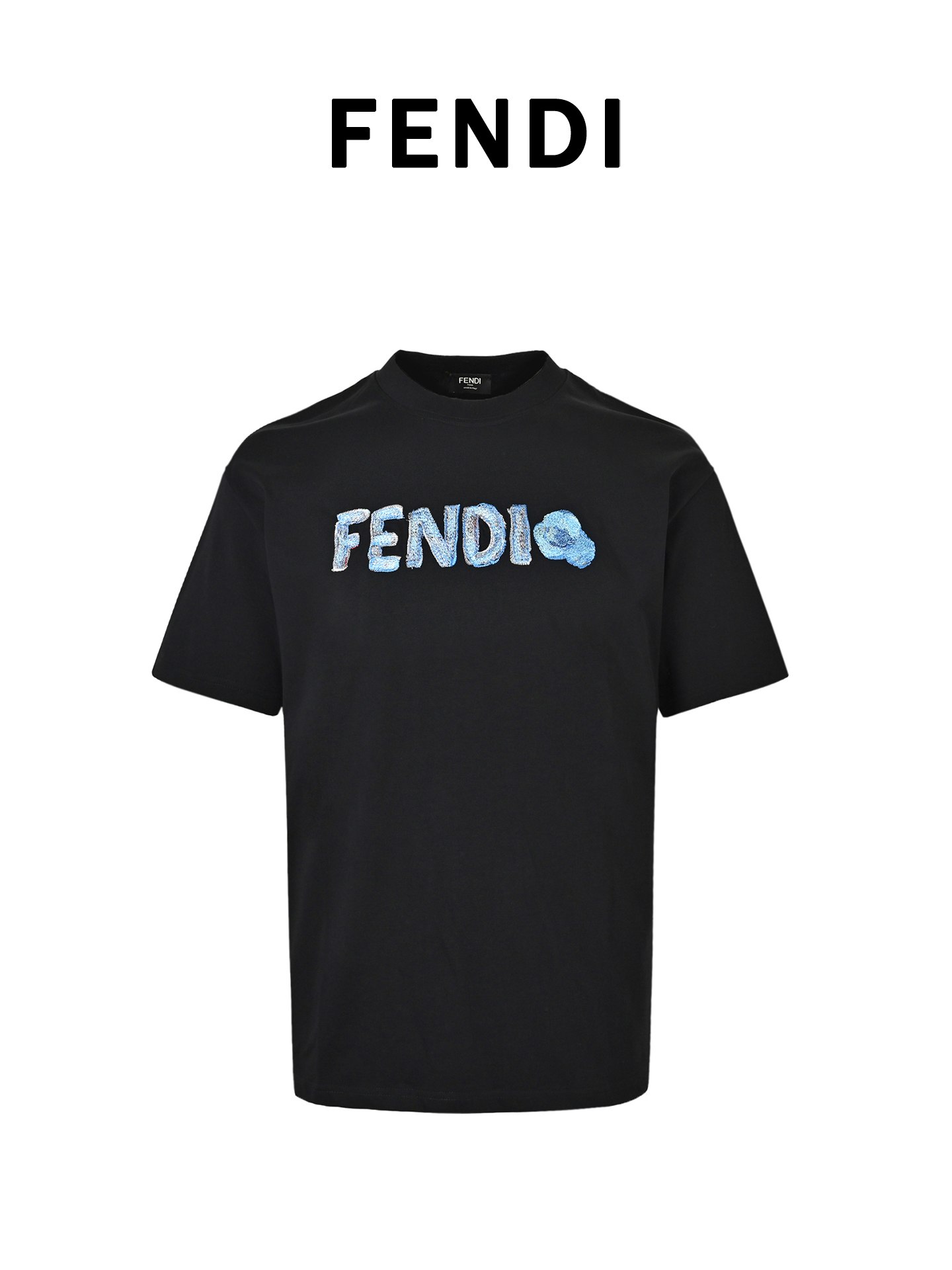 Fendi/芬迪 26ss 蓝字母刺绣短袖 黑色/白色 Fendi/芬迪 26ss 蓝字母刺绣短袖 黑色/白色