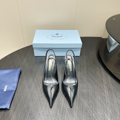 Prada Women's Pointed-Toe Slingback Heels Lambskin Leather Black 1 Prada Women's Pointed-Toe Slingback Heels Lambskin Leather Black