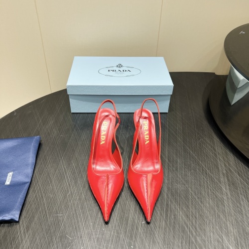 Prada Women's Slingback Pointed Toe High Heel in Red Lambskin Leather