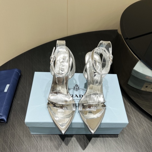 Prada Women's Silver Pointed Toe High Heel Sandals, Size 35-39