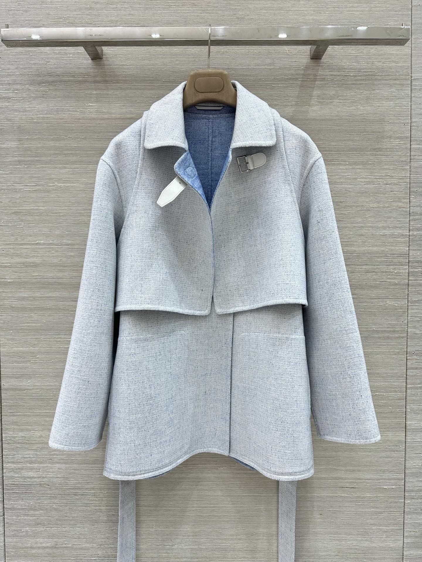 Hermes Blue Belted Layered Coat
