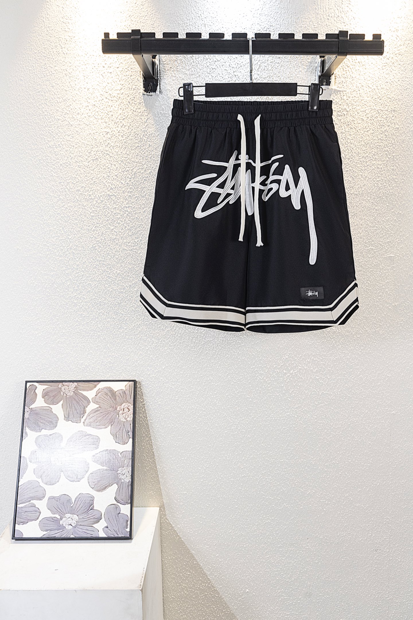 @78 Modelo k6053 Stussy 2024Fw Pantalones cortos de verano con logo bordado de letras grandes en la entrepierna y cinta…