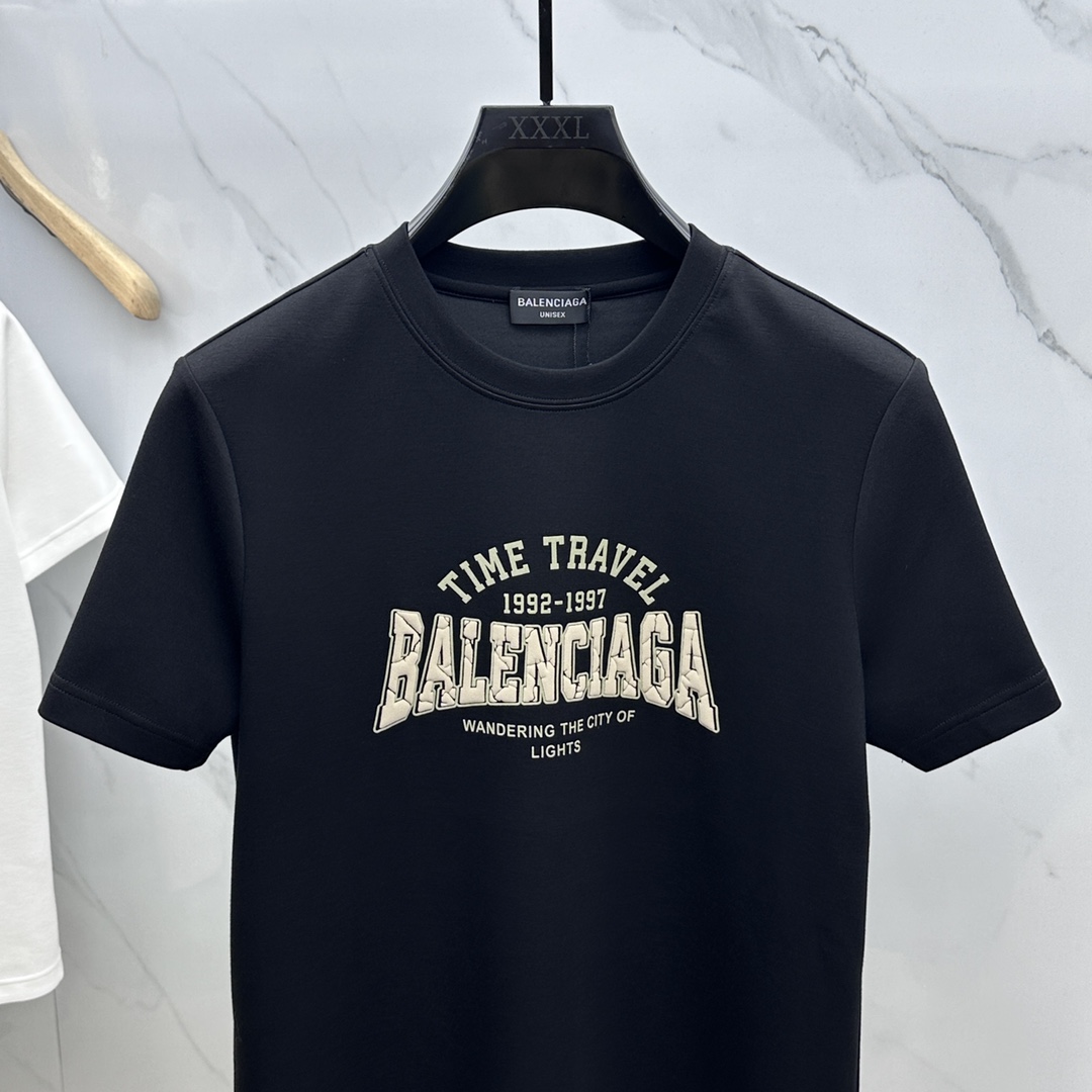 BALENCIAG*巴黎世家24ss秋冬打底衫双F重塑设计压花t恤短袖秋冬打底衫原版定制270克人棉洗水