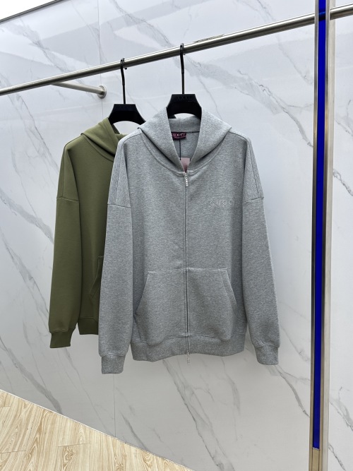 Gucci Embroidered Logo Zip-Up Hoodie Cotton Blend Gray, Unisex, Oversized Fit 1 Gucci Embroidered Logo Zip-Up Hoodie Cotton Blend Gray, Unisex, Oversized Fit