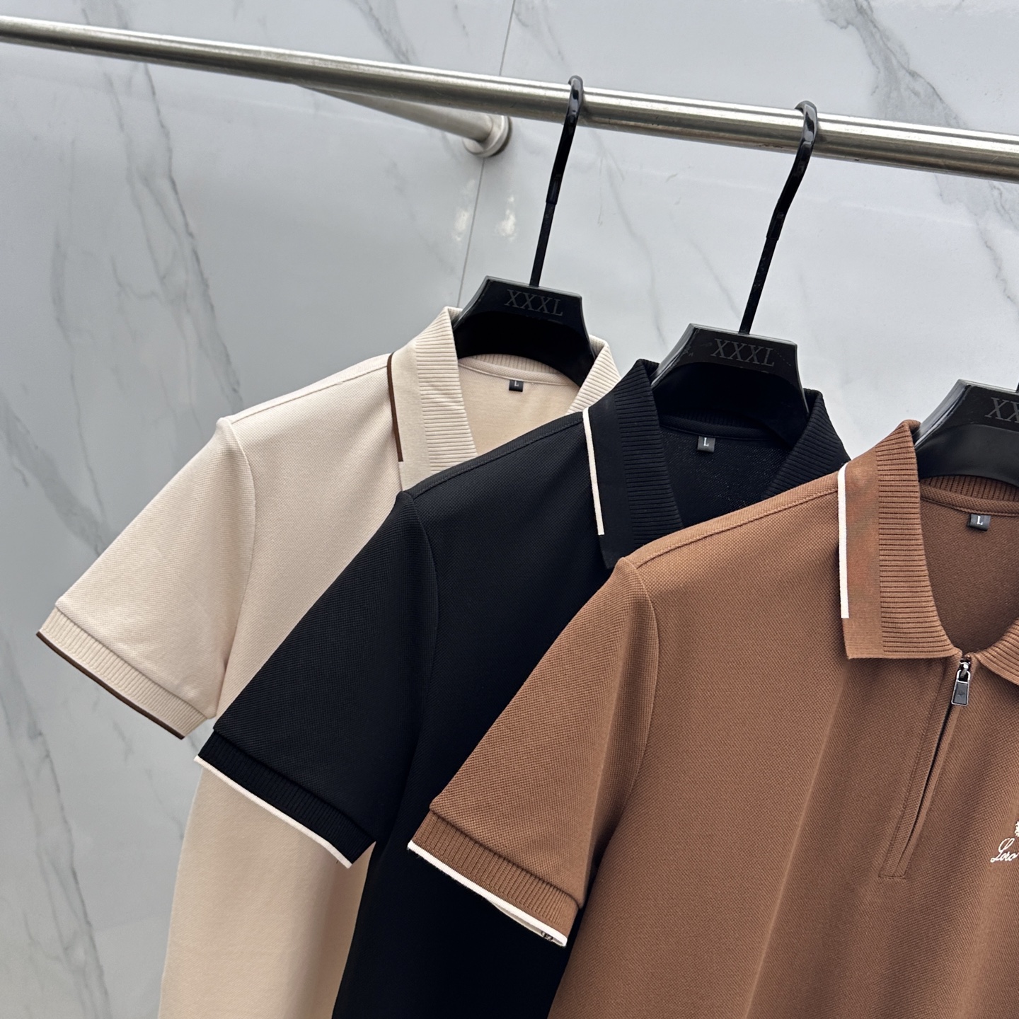 🆕lp🆕 春夏新款翻领Polo衫短袖T恤 简洁时尚百搭 胸前logo设计 螺纹针织领口 定制进口双股丝光