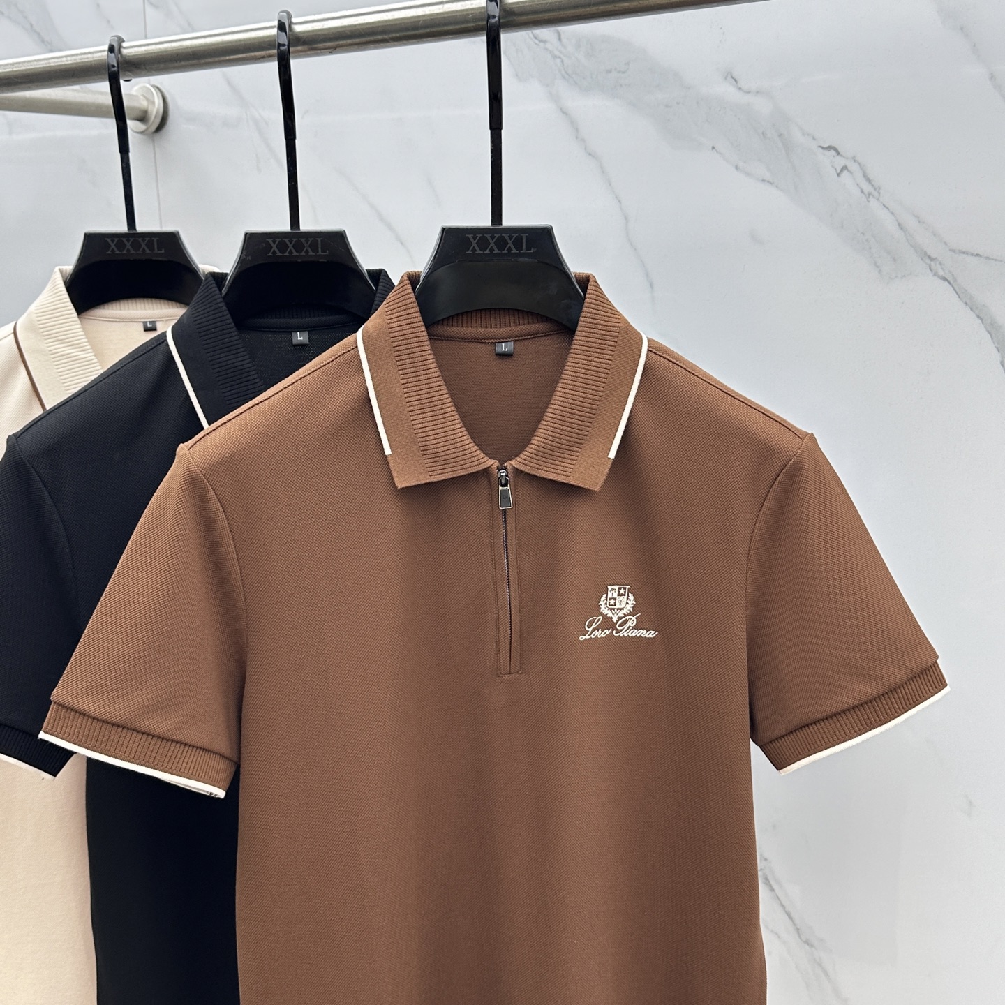 🆕lp🆕 春夏新款翻领Polo衫短袖T恤 简洁时尚百搭 胸前logo设计 螺纹针织领口 定制进口双股丝光