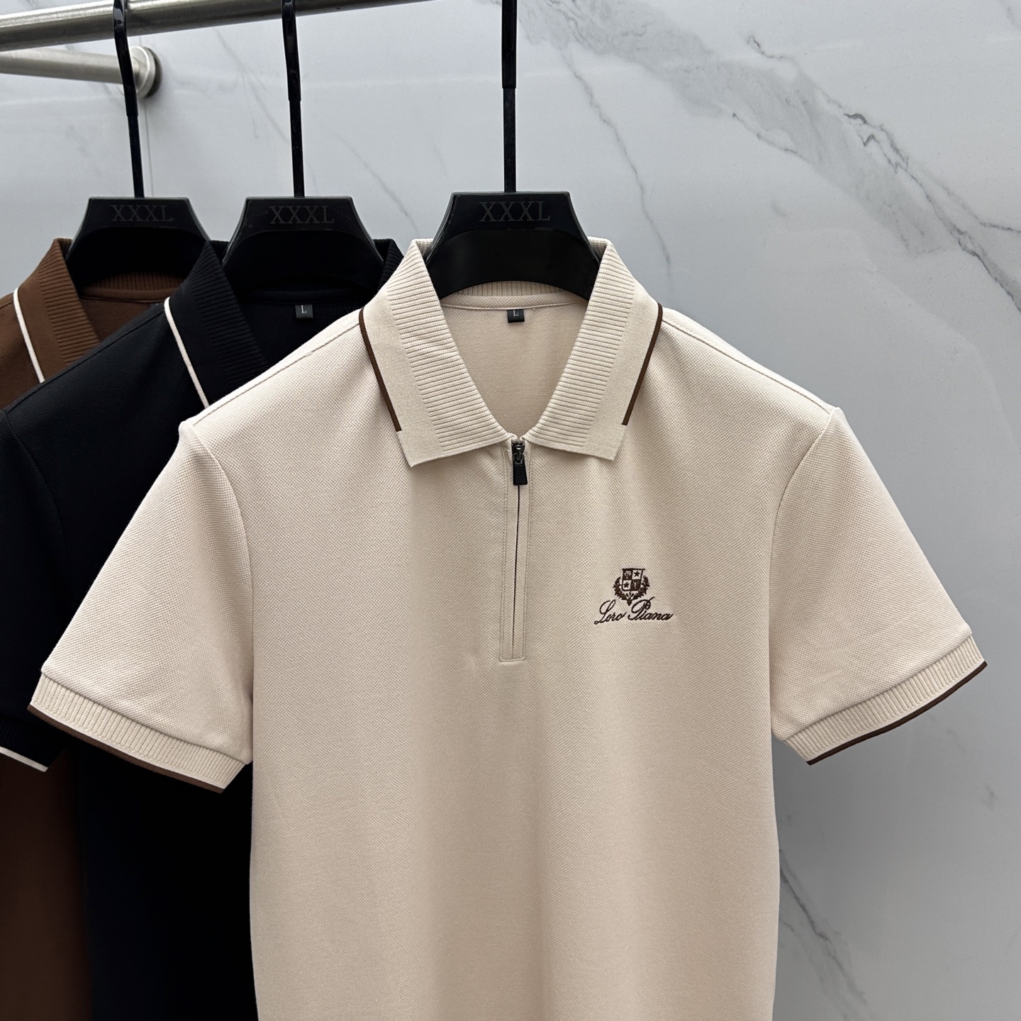 🆕lp🆕 春夏新款翻领Polo衫短袖T恤 简洁时尚百搭 胸前logo设计 螺纹针织领口 定制进口双股丝光