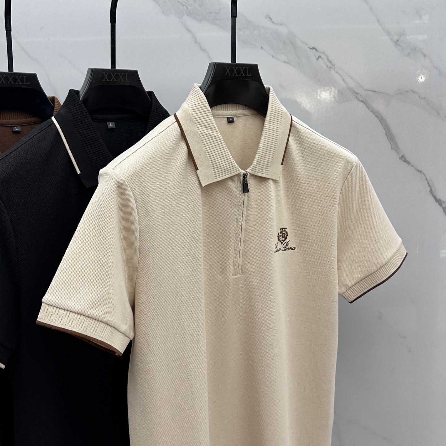 🆕lp🆕 春夏新款翻领Polo衫短袖T恤 简洁时尚百搭 胸前logo设计 螺纹针织领口 定制进口双股丝光