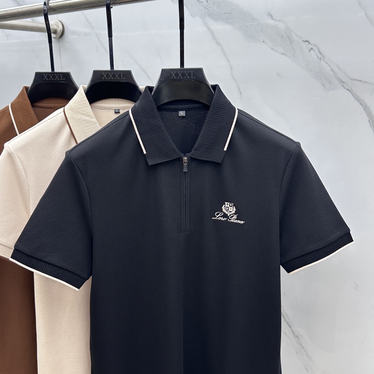 🆕lp🆕 春夏新款翻领Polo衫短袖T恤 简洁时尚百搭 胸前logo设计 螺纹针织领口 定制进口双股丝光