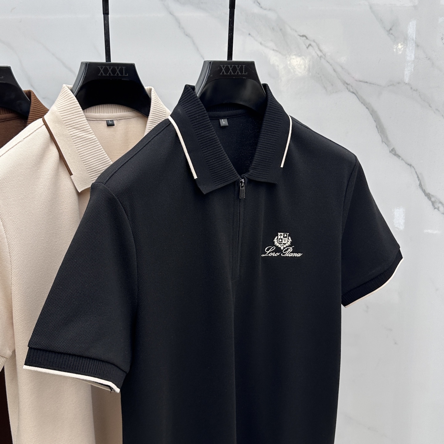 🆕lp🆕 春夏新款翻领Polo衫短袖T恤 简洁时尚百搭 胸前logo设计 螺纹针织领口 定制进口双股丝光