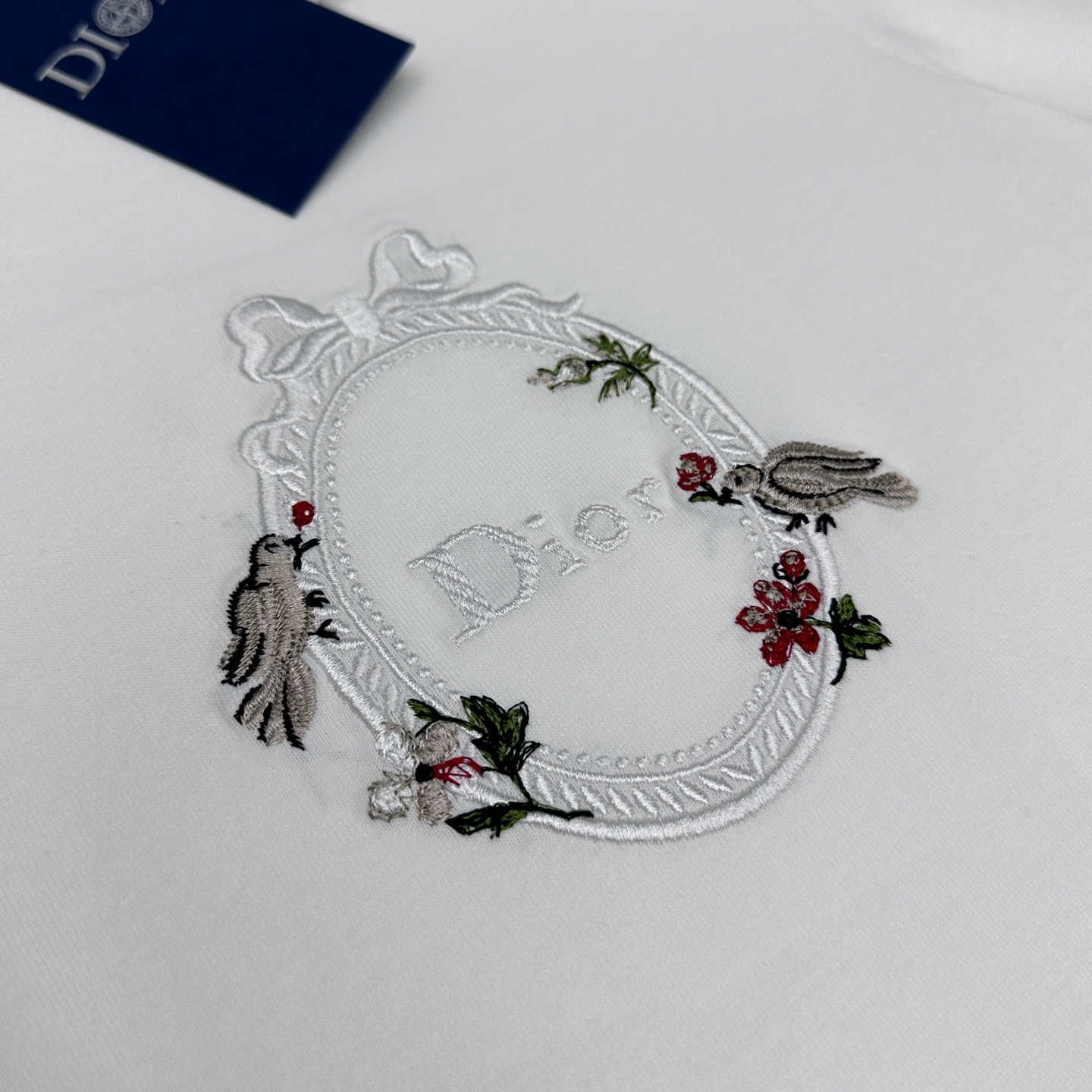 🆕Dior迪奥 微阔 新款首发专柜最新款短袖圆领T恤 高端订制 限定花卉鸟标识刺绣 配合品牌logo重工