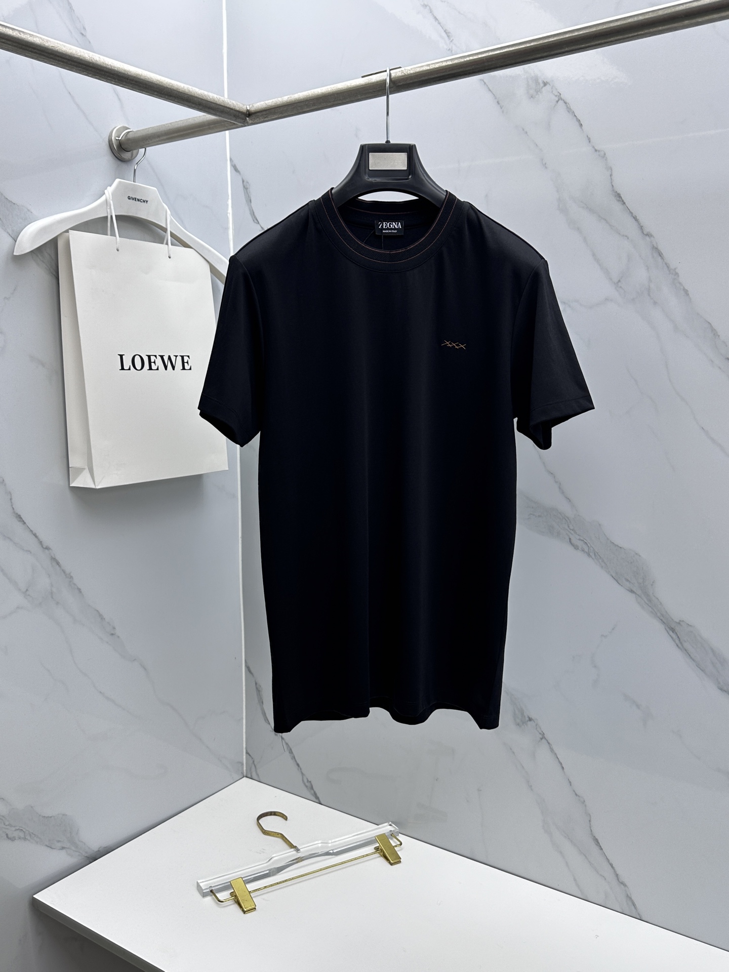 🆕ZEGNA杰尼亚 新款首发专柜最新款短袖圆领T恤 高端订制 胸前品牌logo重工艺设计 高端长绒棉面料