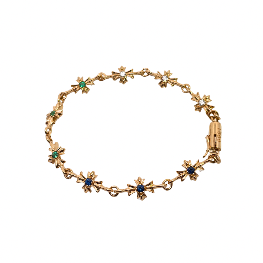 NO:105810,Croxin 22k gold stone-set cross bracelet, sterling silver material, retro and old, handmade inlay, cross elements, colored diamonds, fashion matching size: 16.18.20cm, jewelry quality, chrome hearts, bracelet, pure silver19860909克罗心 镀22k金镶石十字手链 纯银材质 复古做旧 手工镶嵌 十字花元素 彩钻 时尚搭配 size:16.18.20cm,饰品精品,chrome hearts,bracelet,pure silver,Jewelry