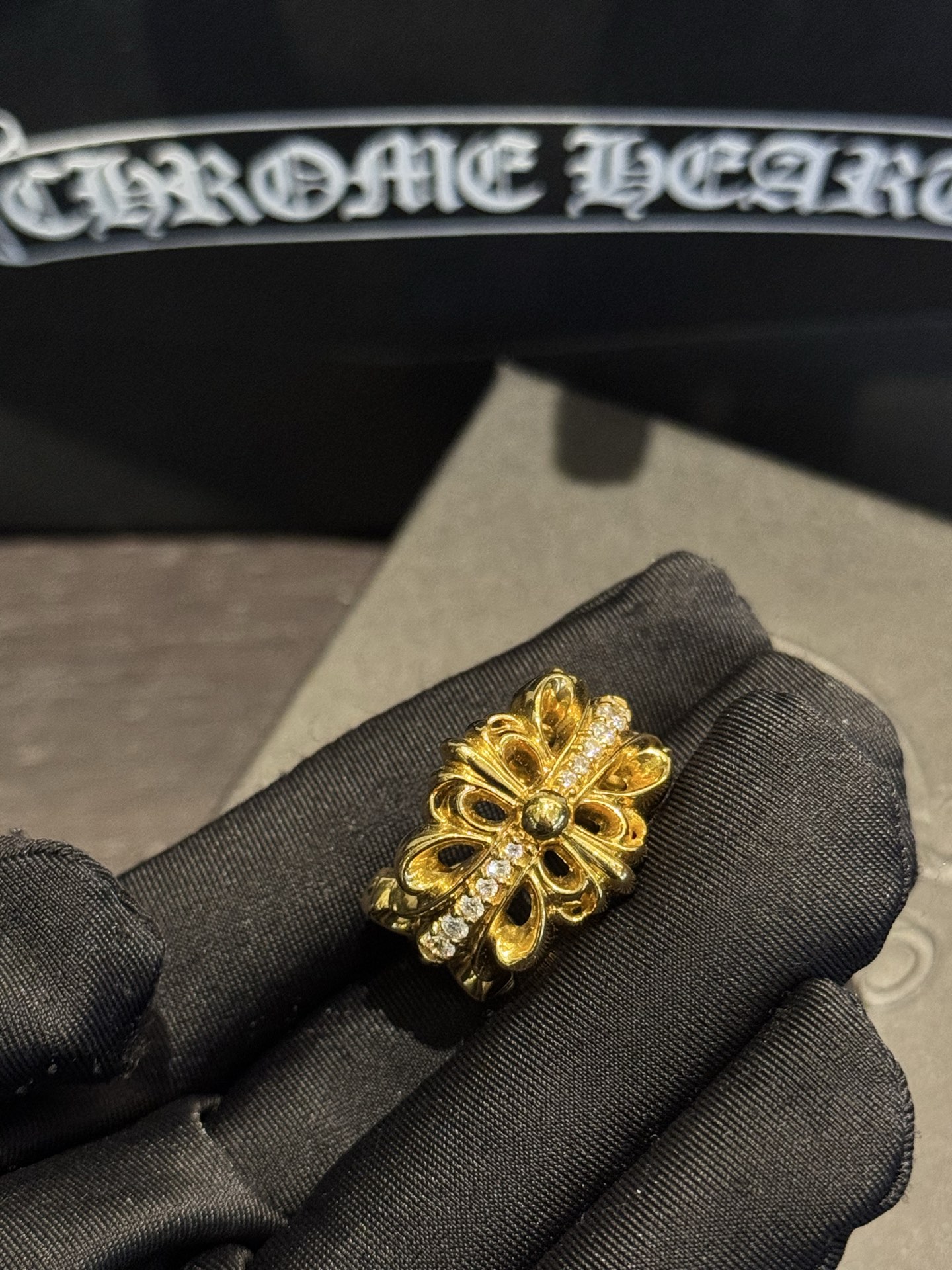 NO:378478,Croxin Real Gold and Real Diamond Series 22k Diamond Iris Ring Custom-made Shipping, Jewelry Boutique, Chrome Hearts, Ring19860909克罗心 真金真钻系列 22k镶钻石鸢尾花戒指 客定出货,饰品精品,chrome hearts,ring,Jewelry