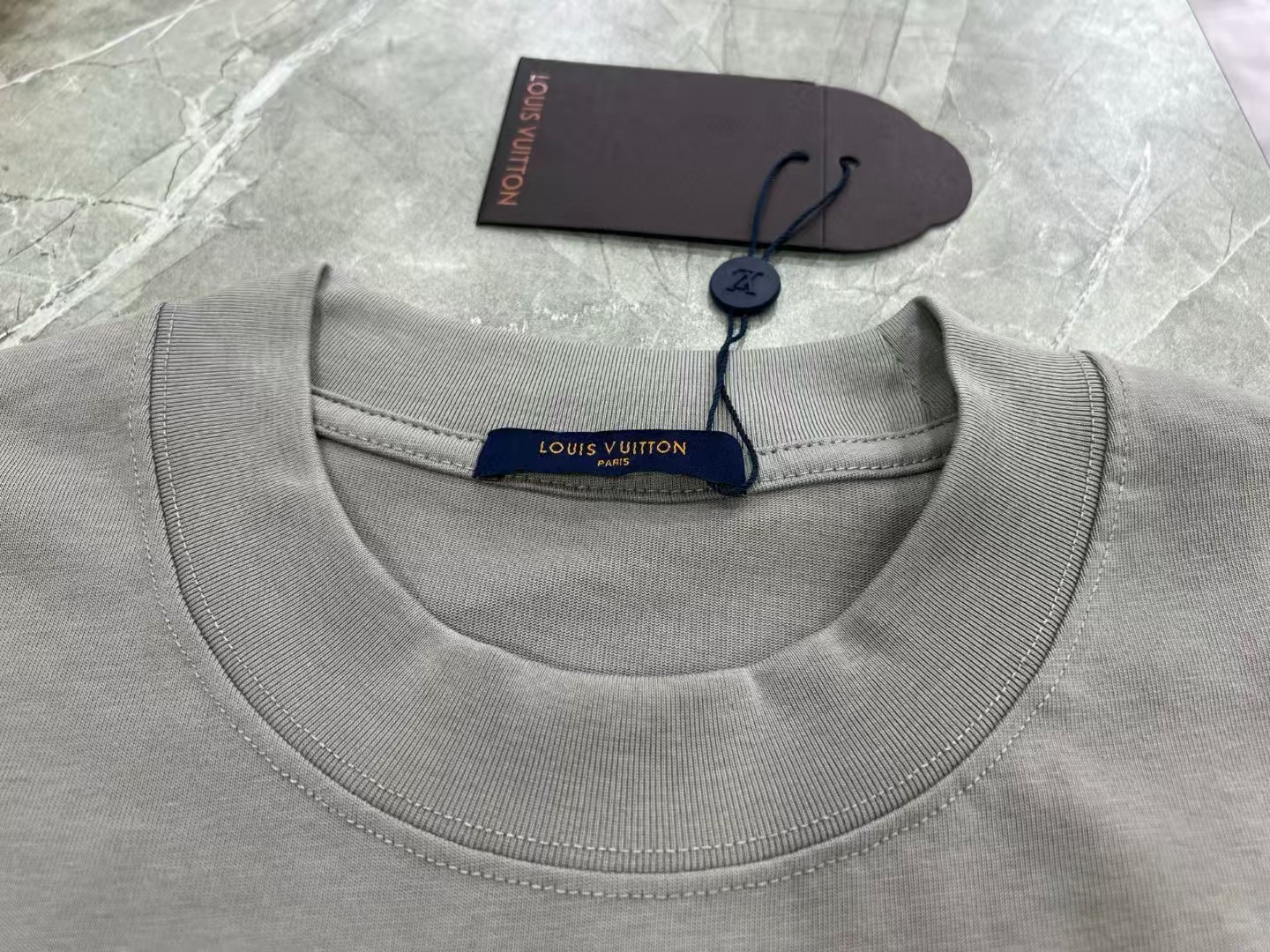 Louis Vuitton Gray Crew Neck T-Shirt with Red Logo, Stylish and Comfortable 3 a1745217203106 0231