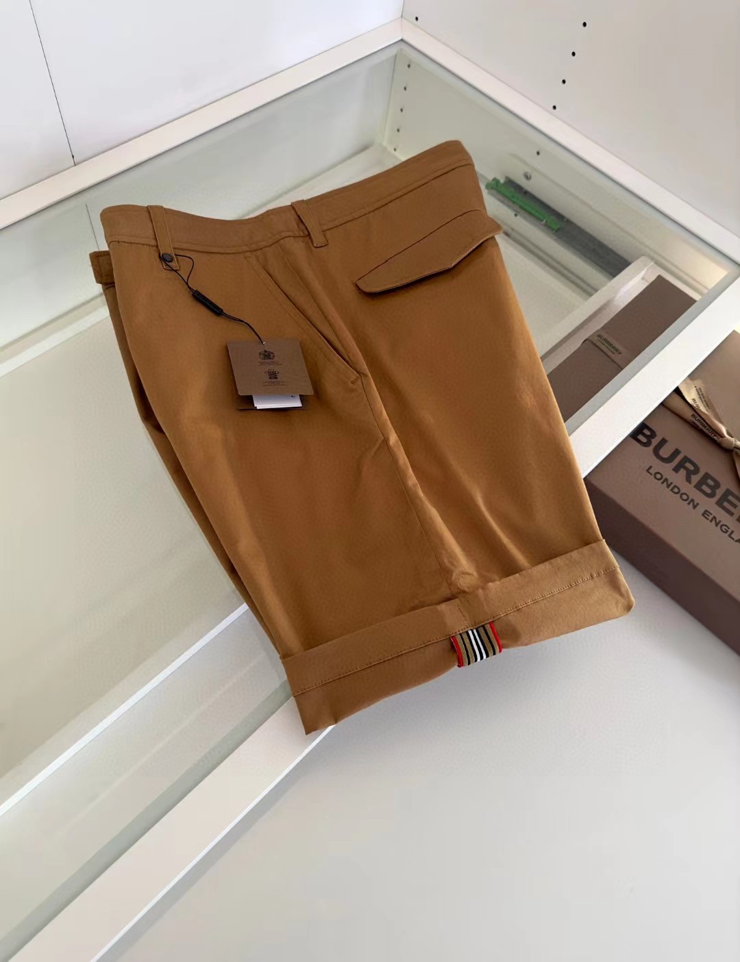 Burberry Men's Khaki Cotton Twill Shorts with Woven Tape Detail 10 a1745391823231 4346