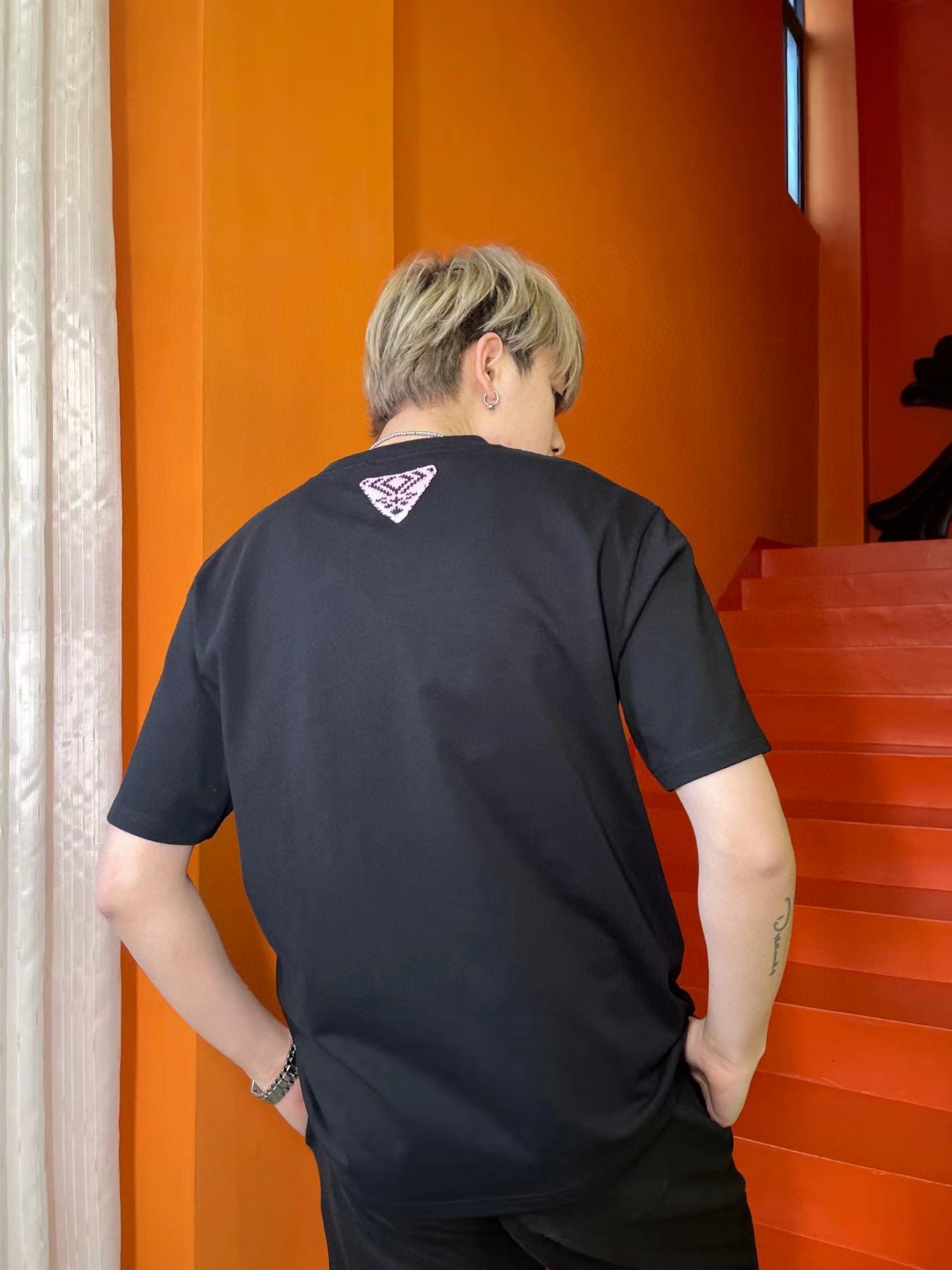 Prada Crew Neck T-Shirt with Iconic Triangle Logo - S.M.L.XL Sizes 2 a1745392559565 6112