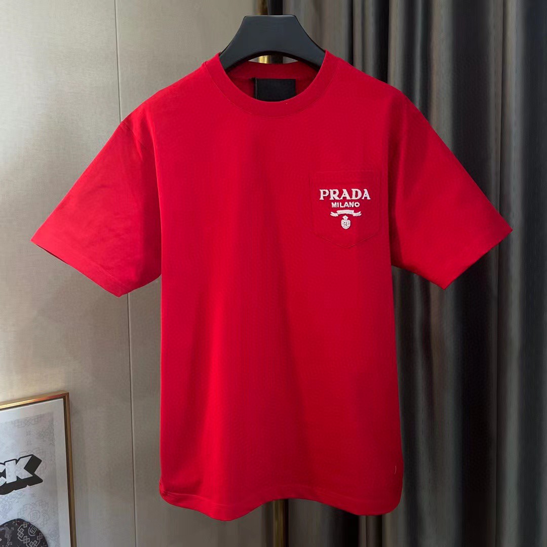 Prada Milano Crew Neck T-Shirt | Short Sleeve Tee for Men, Red 1 a1745392636252 7146