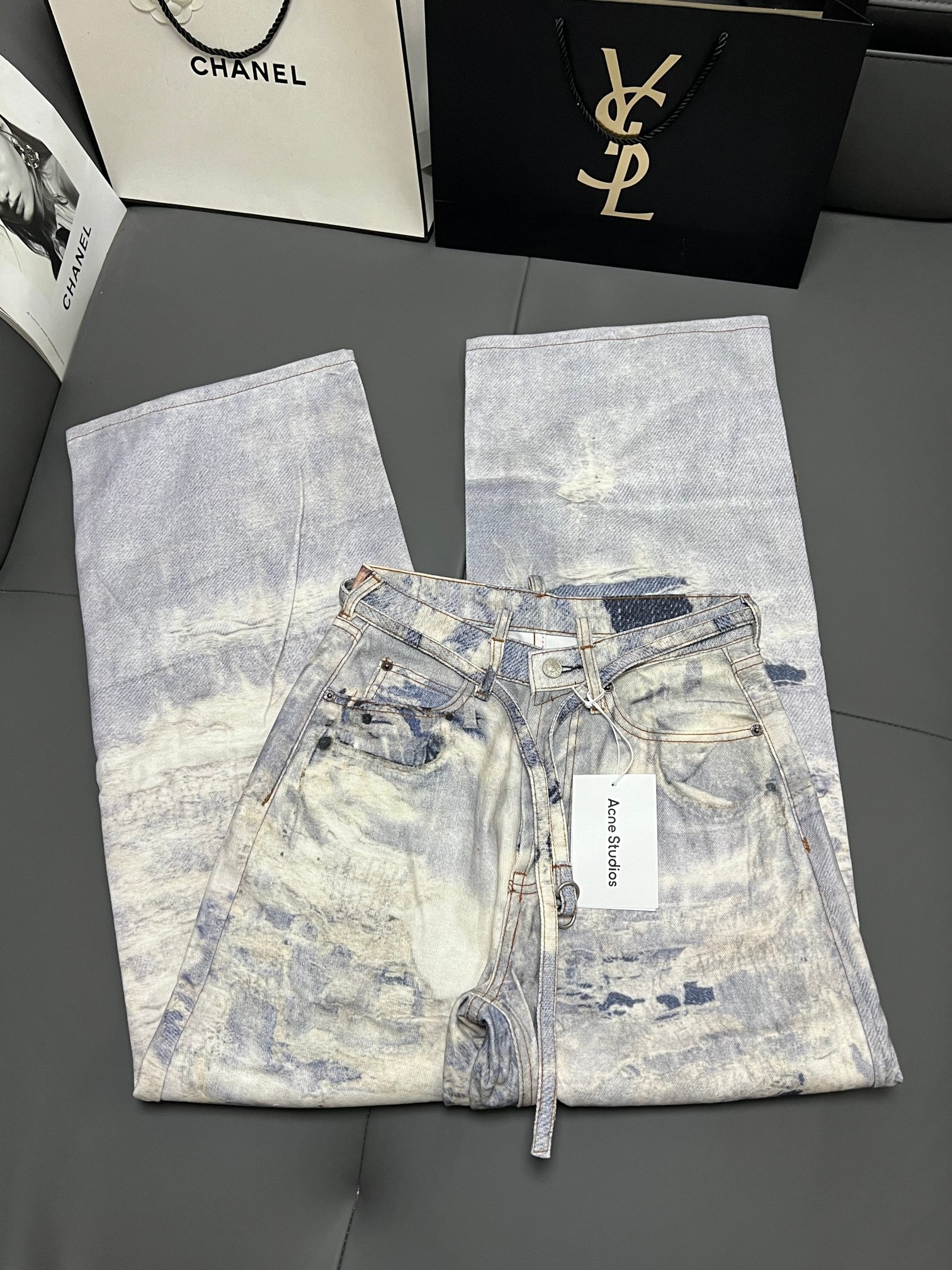 Acne Studios 3D Printed Distressed Wide Leg Jeans - Light Blue Denim 6 a1746360058990 8485
