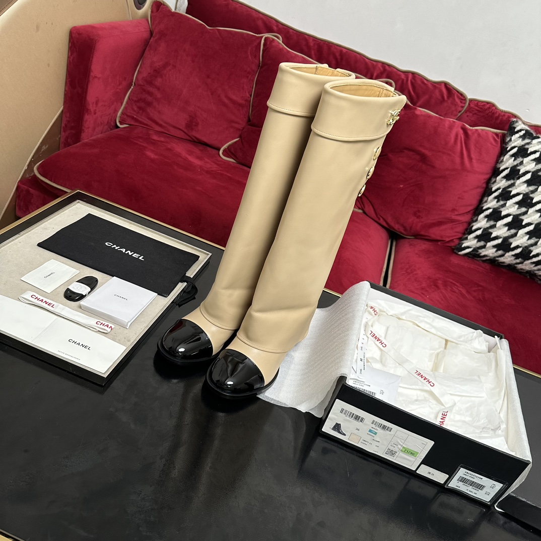 CHANEL 가을/겨울 여성 부츠 슬립온 스트레이트 부츠 라이더 부츠 이탈리아산 천연가죽 아웃솔