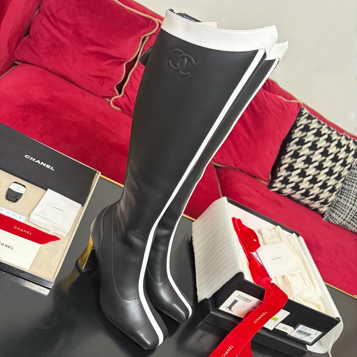 CHANEL Fall/Winter Women's Boots Slip-On Straight Boots Riding Boots Italian Genuine Leather Outsole