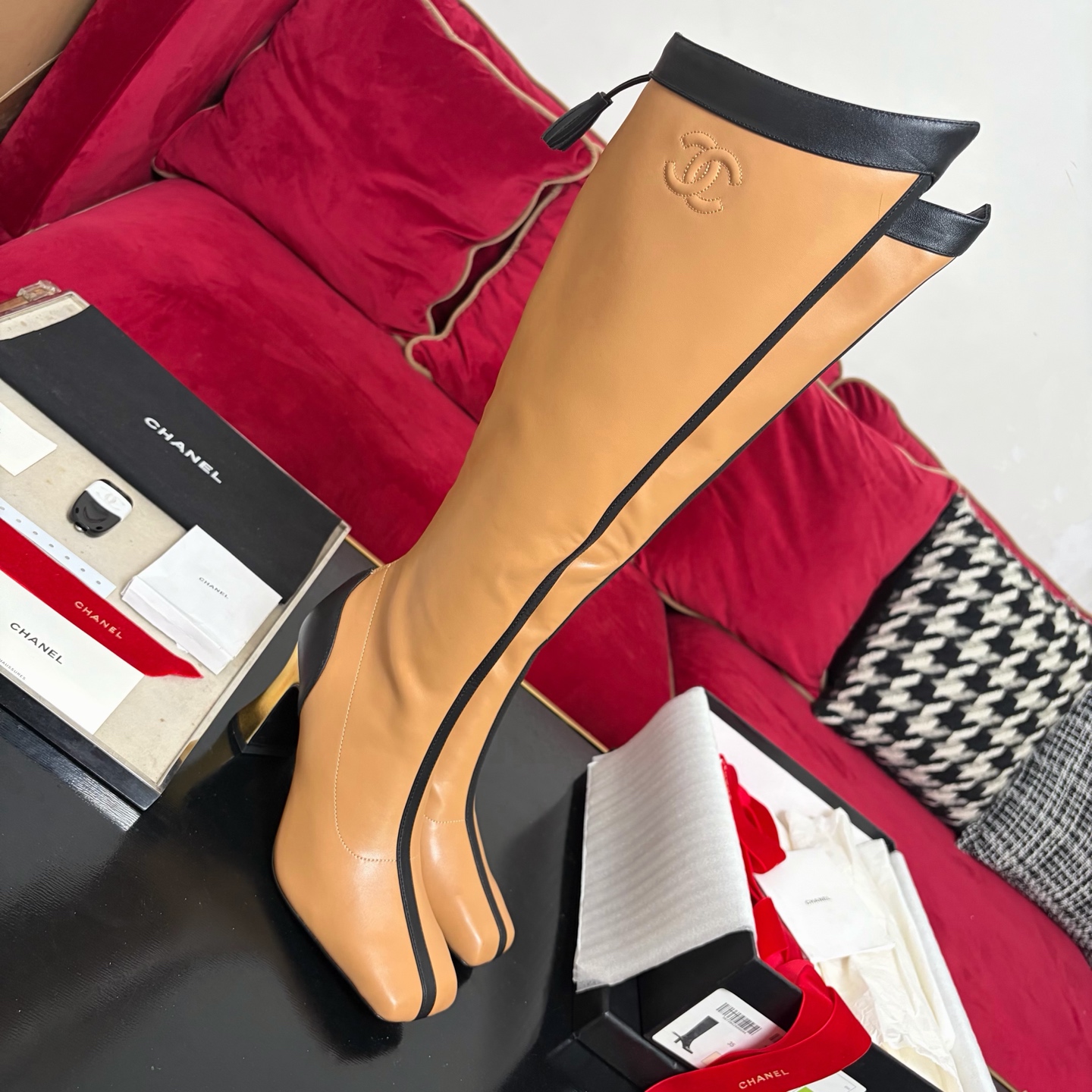 CHANEL Fall/Winter Women's Boots Slip-On Straight Boots Riding Boots Italian Leather Outsole