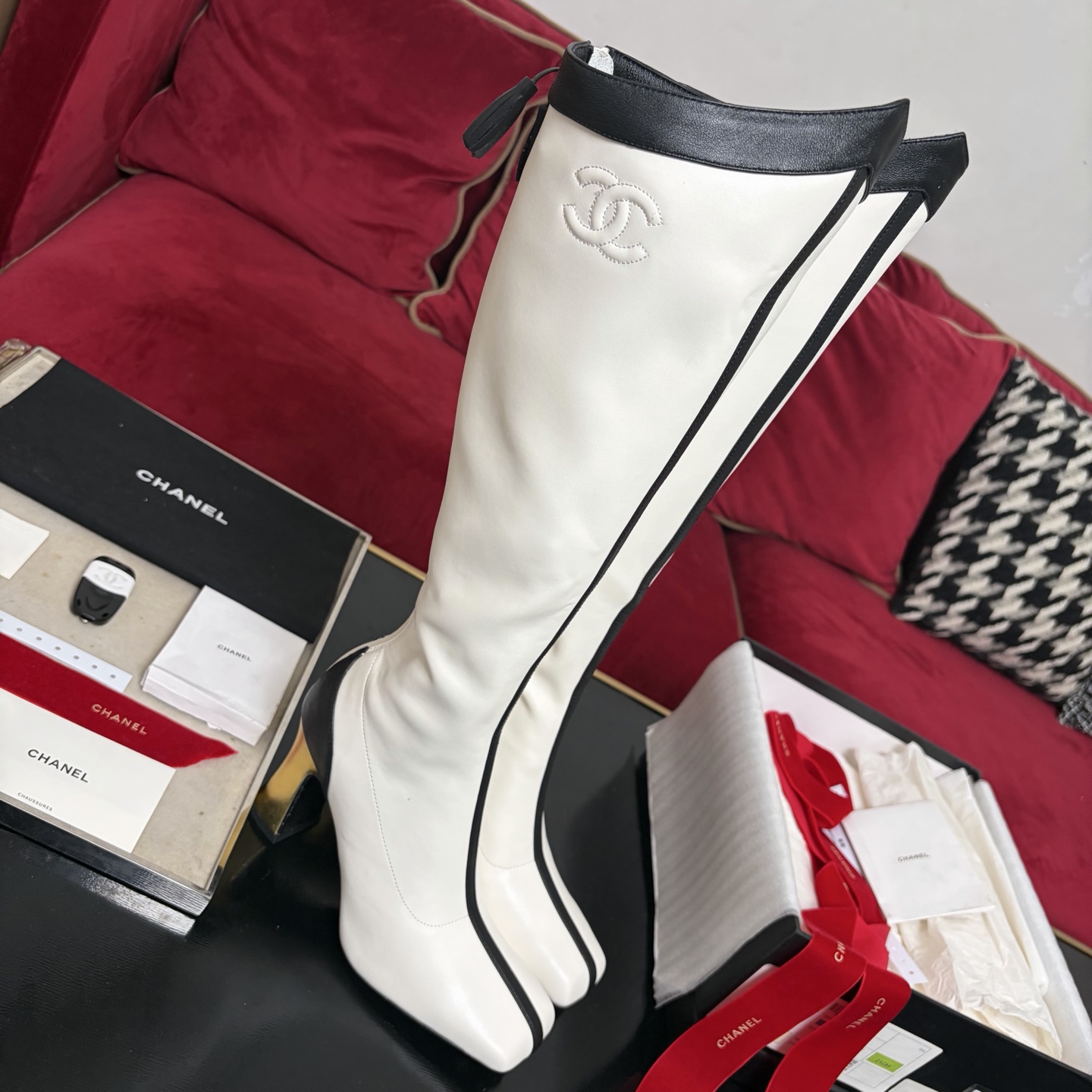 CHANEL Fall/Winter Women's Boots Slip-On Straight Boots Riding Boots Italian Genuine Leather Outsole