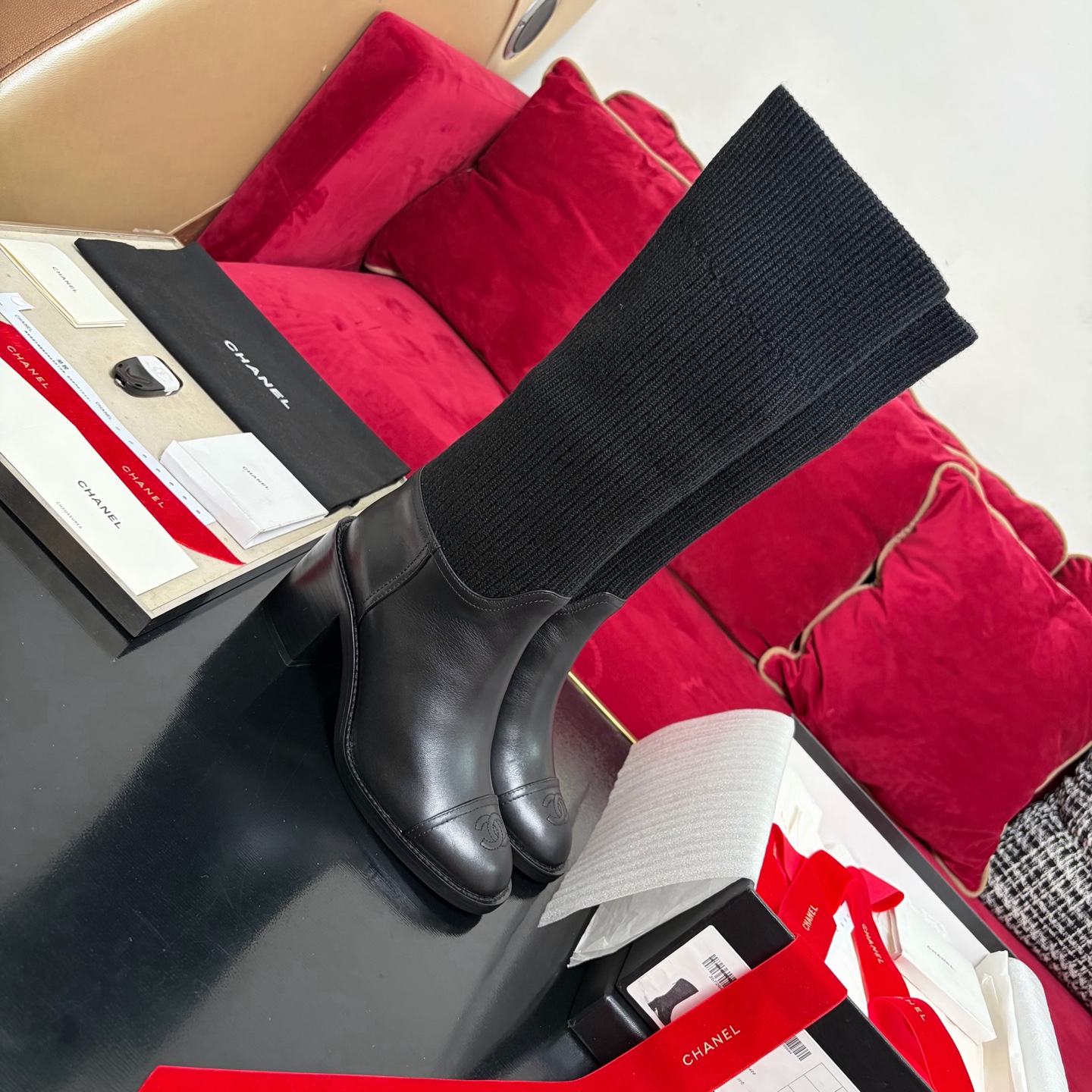 CHANEL Fall/Winter Women's Boots Slip-On Straight Boots Riding Boots Italian Genuine Leather Outsole