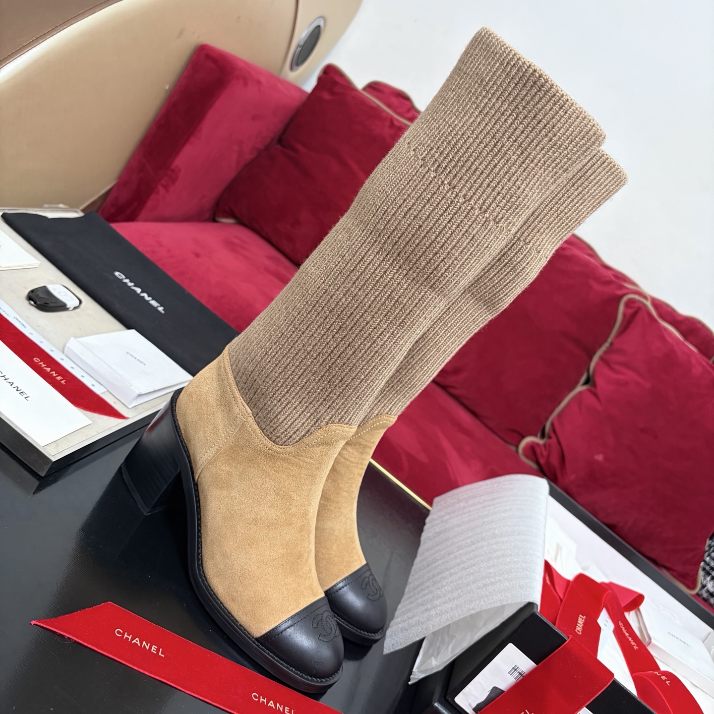 CHANEL Fall/Winter Women's Boots Slip-On Straight Boots Riding Boots Italian Genuine Leather Outsole
