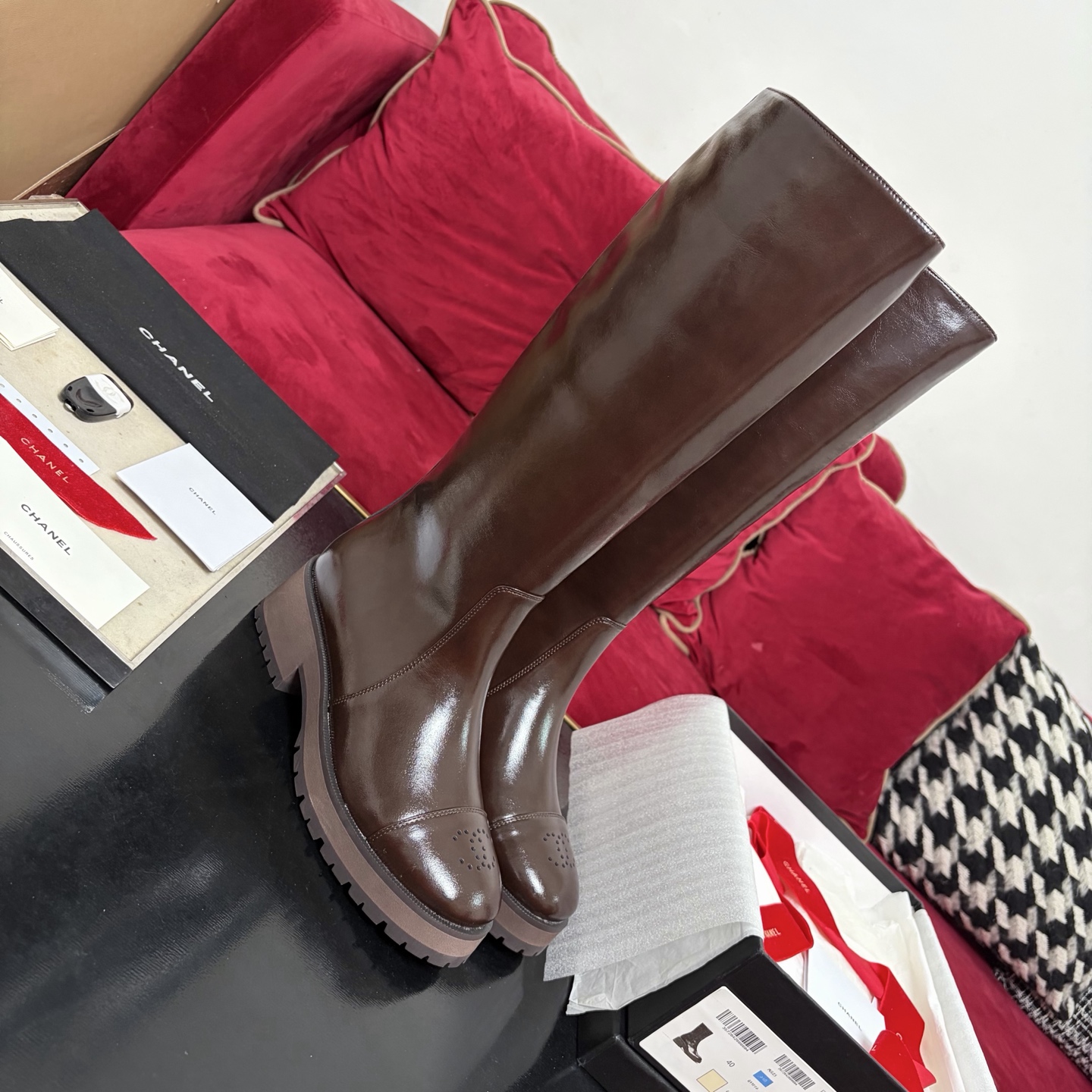 CHANEL Fall/Winter Women's Boots Slip-On Straight Boots Riding Boots Italian Genuine Leather Outsole