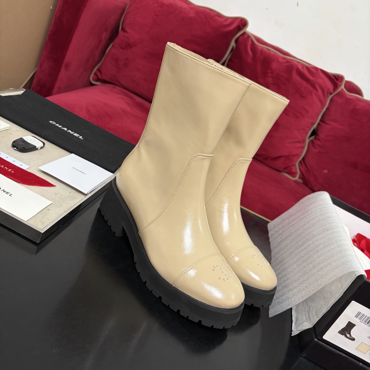 CHANEL 가을/겨울 여성 부츠 슬립온 스트레이트 부츠 라이더 부츠 이탈리아산 천연가죽 아웃솔