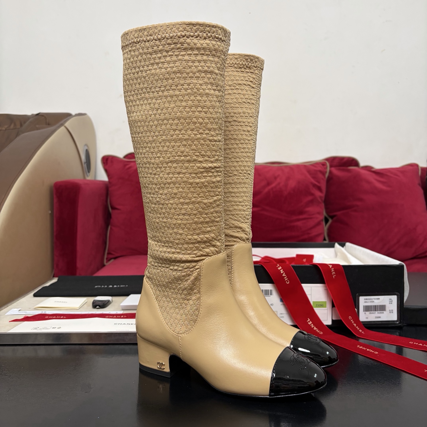 Chanel High Boots Stretch Boots Chunky Heel Panel Calfskin