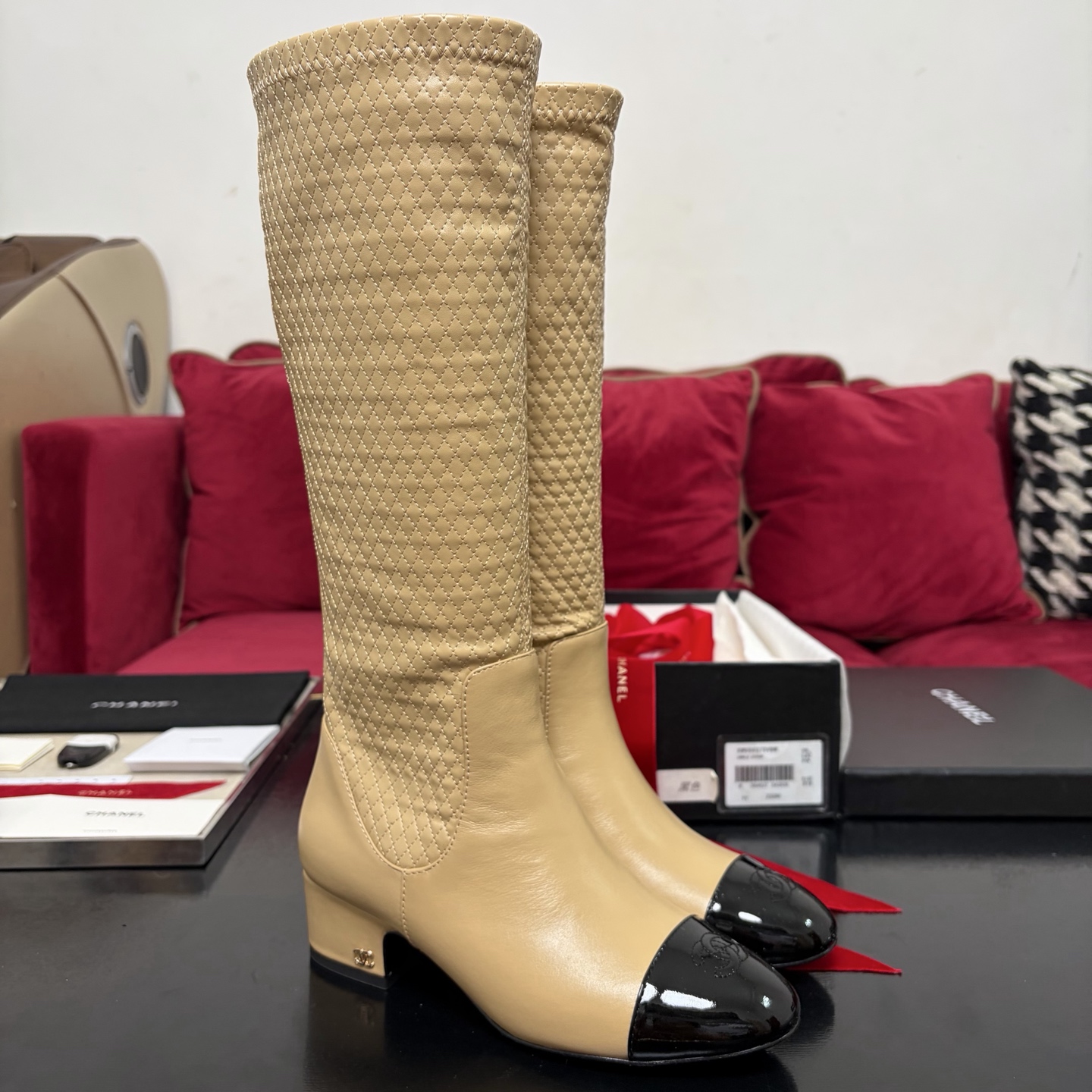 Chanel High Boots Calfskin Paneled Chunky Heel