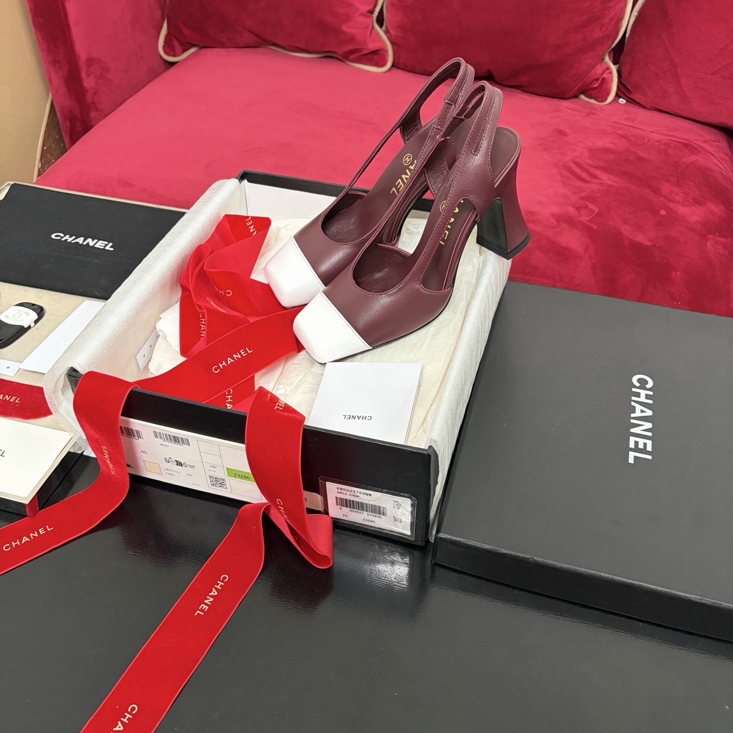 Chanel 后空系带 粗跟 拼色 露跟 女鞋