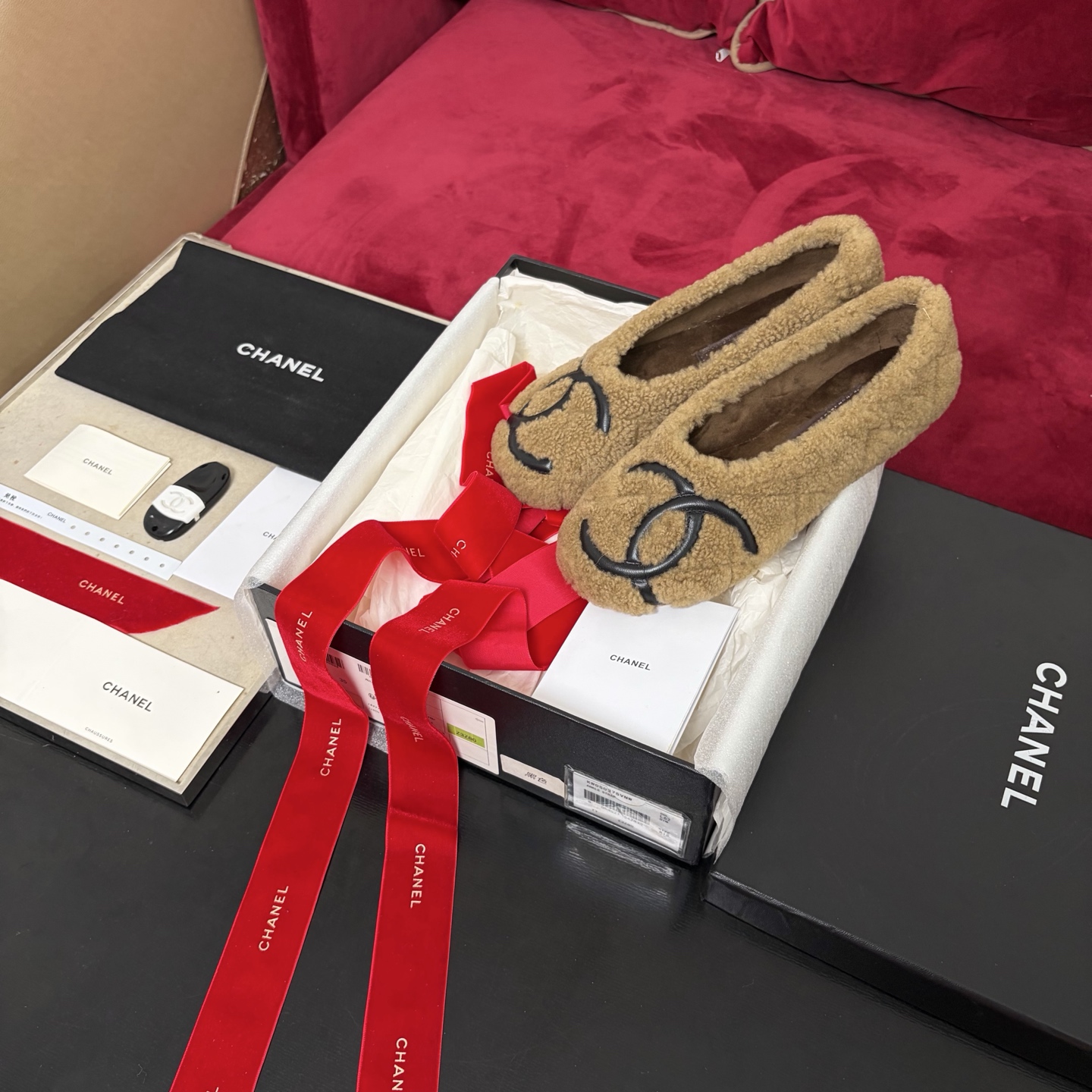 Chanel Fur Flats Wool Slip-On