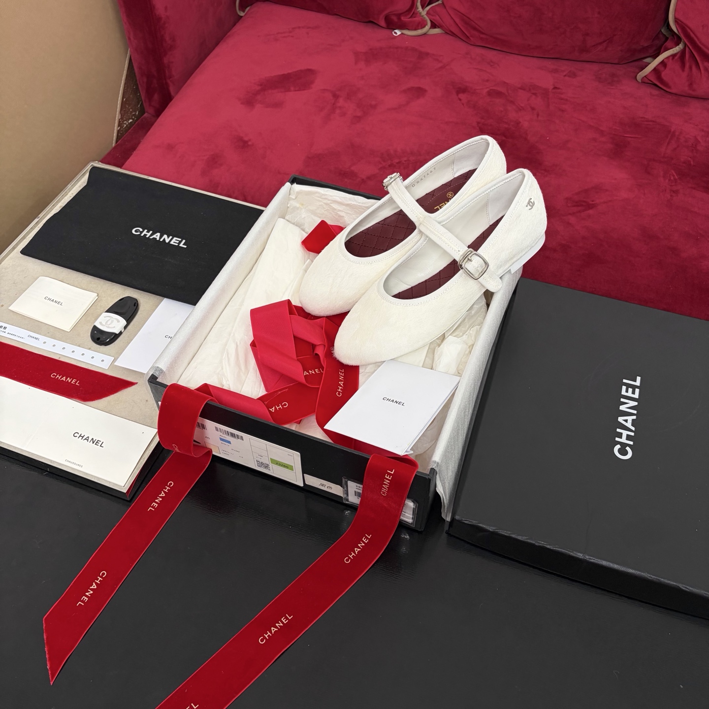 CHANEL 米白色 瑪莉珍 平底鞋 織物